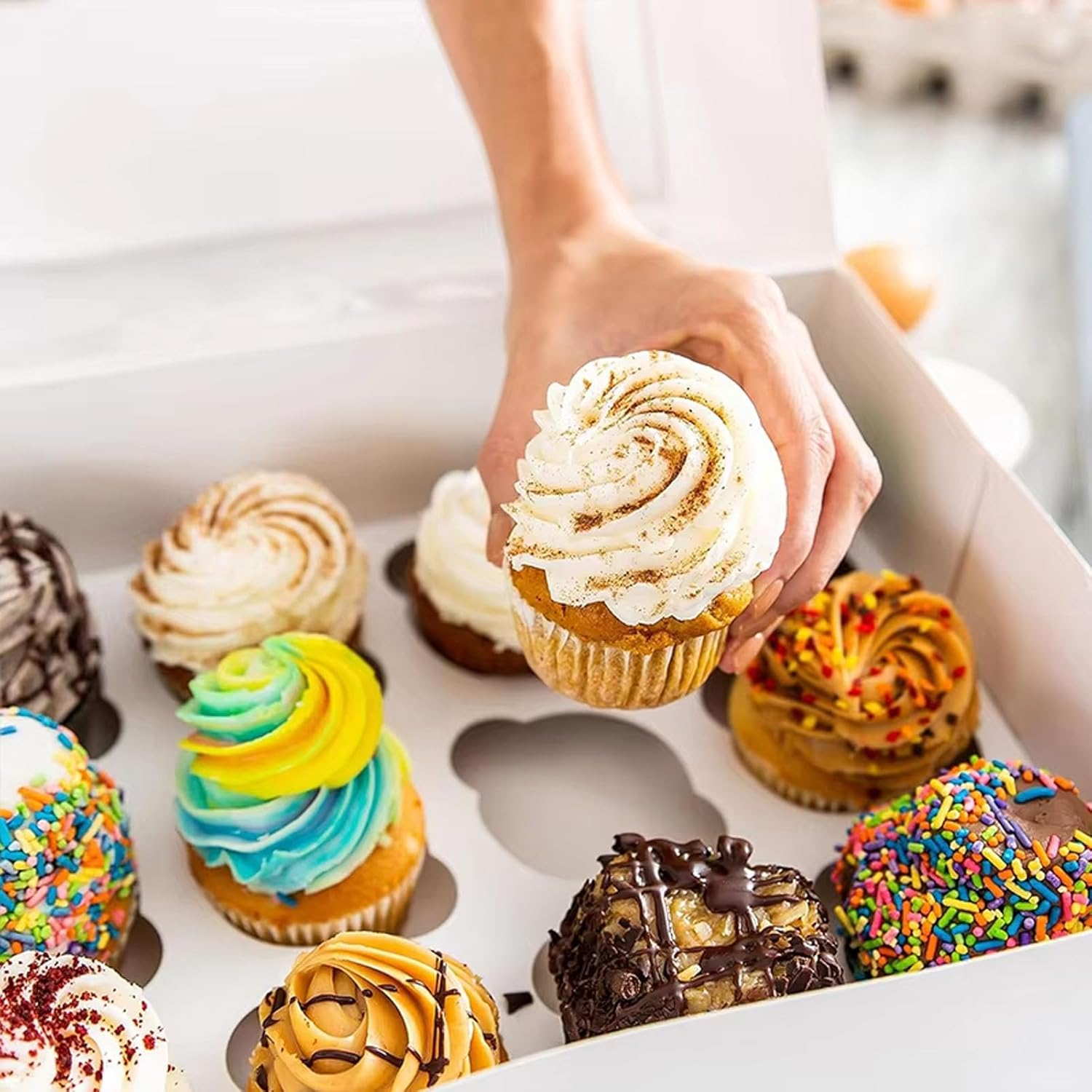 Cupcake Boxes, 10 Set White Containers 12 Count with Window Inserts, Disposable Holder for Muffins, Cookies, Dessert image number 5