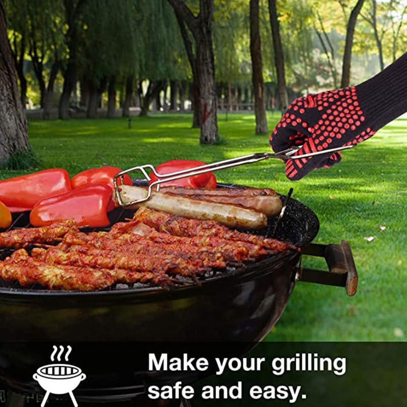 BBQ Grill Gloves 800℃ Extreme Heat Resistant Grilling Gloves Non-Slip Silicone Insulated Grill Mitts for Cooking,Baking,Grill,Welding,Smoker, 14Inch image number 3