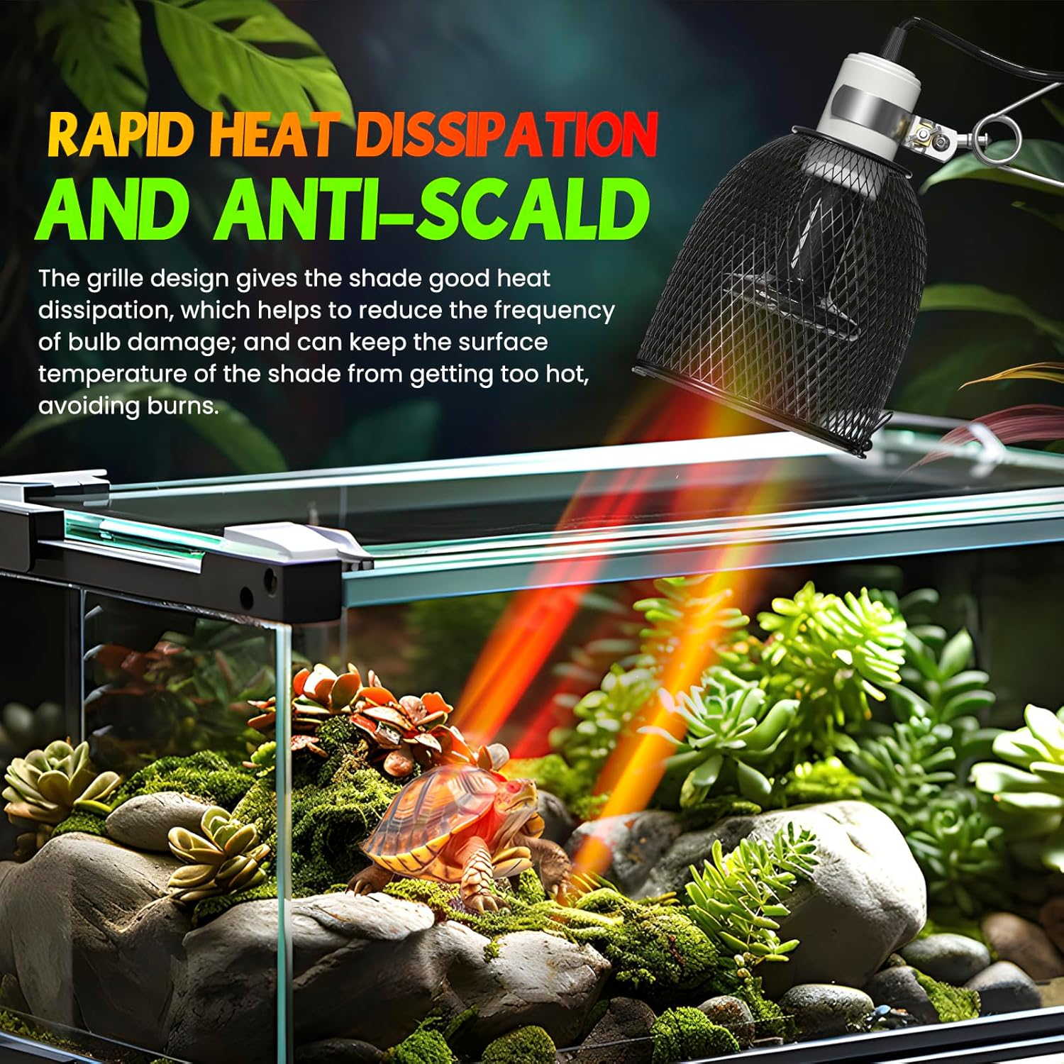 Lamptobe Reptile Heat Lamp Dome Light Fixture 160W, Heat Lamp Holder E27 with 1 Ceramic Heat Bulb 100W, Anti-Hot Tortoise Heat Lamp with Clip for Puppies, Chicks, Bearded Dragon, Lizard, Tortoise
