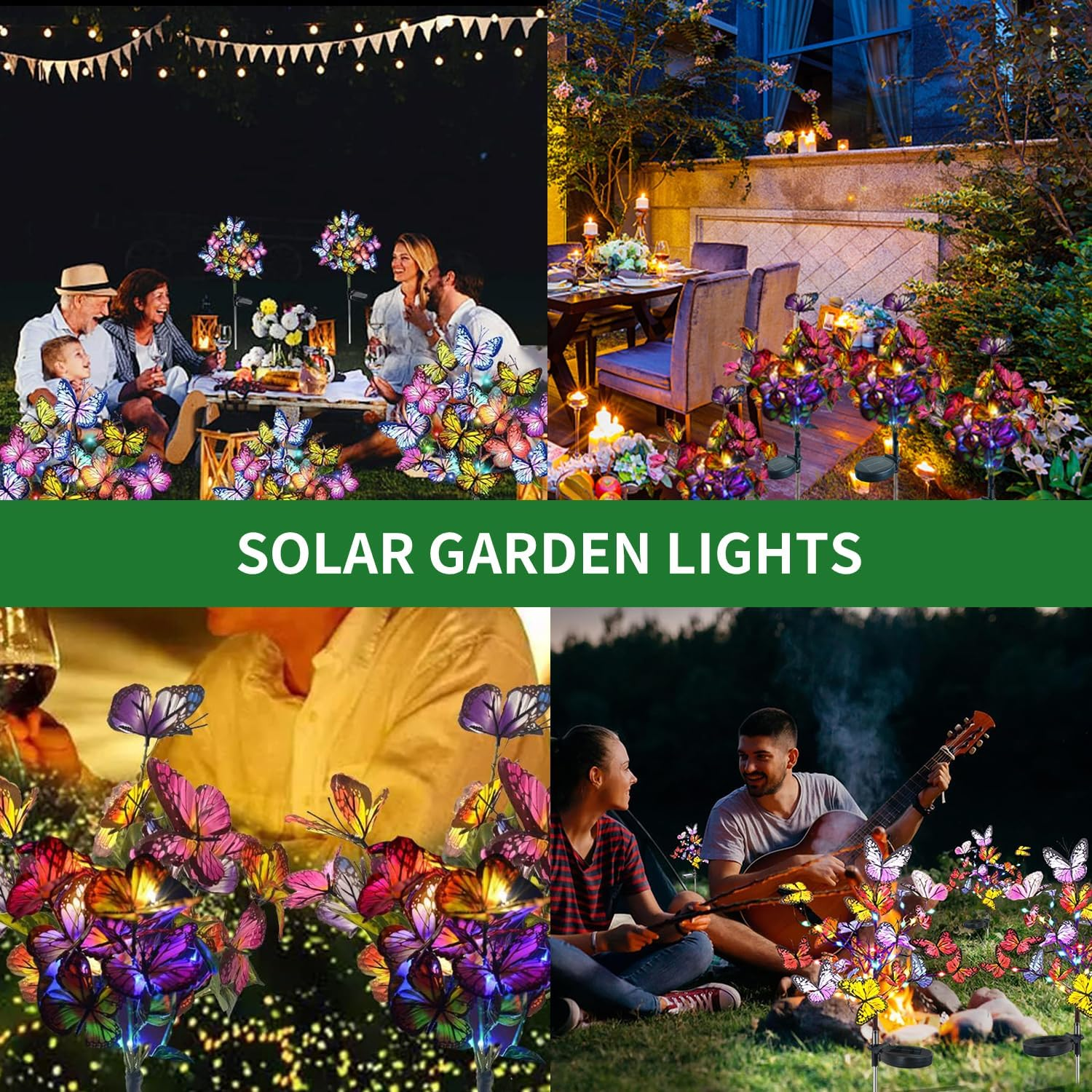 2 Pack 34 Colorful Butterfly Solar Lights, Outdoor Decorative Garden Lights, Color-Changing Design, Waterproof, Solar Powered, Automatic On/Off Yard,And Pathway image number 1