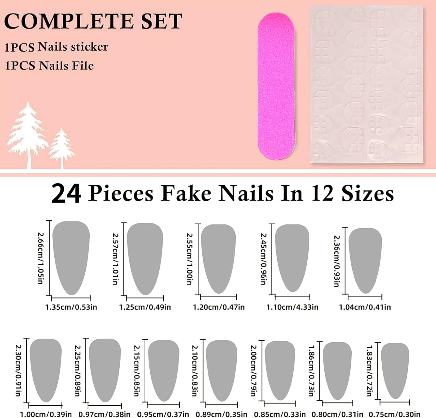 Qioon 24 Pcs Short Almond Press on Nails, French Tip Gradient Fake Fingernails with Adhesive Tabs, Light Color Stick on False Nails for Women and Girls image number 2