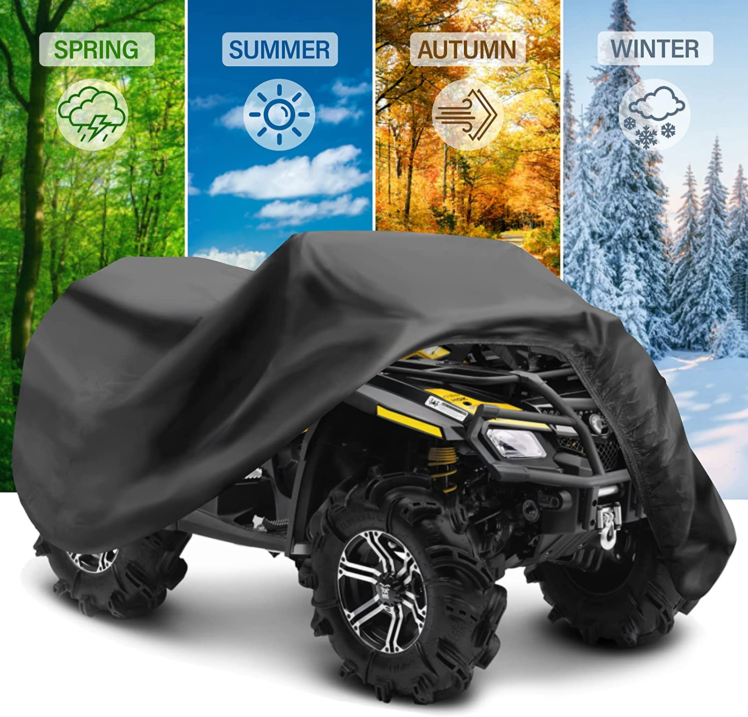 ATV Cover Waterproof, Heavy Duty Windproof Quad Covers, All Weather Protection 4 Wheeler Covers Fit for Kawasaki, Honda, Polaris, Yamaha, 86'' (Black, XXL) image number 5