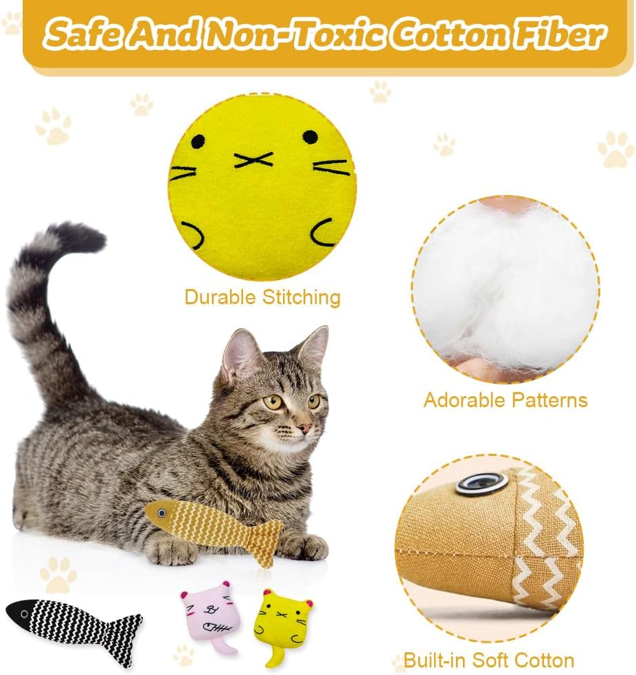 4 PCS Cat Catnip Fish Toy Set - Soft Kicker Toys + Linen Chew Toys + Adorable Fish Pillow, Interactive Play Toys for Cats & Kittens image number 5