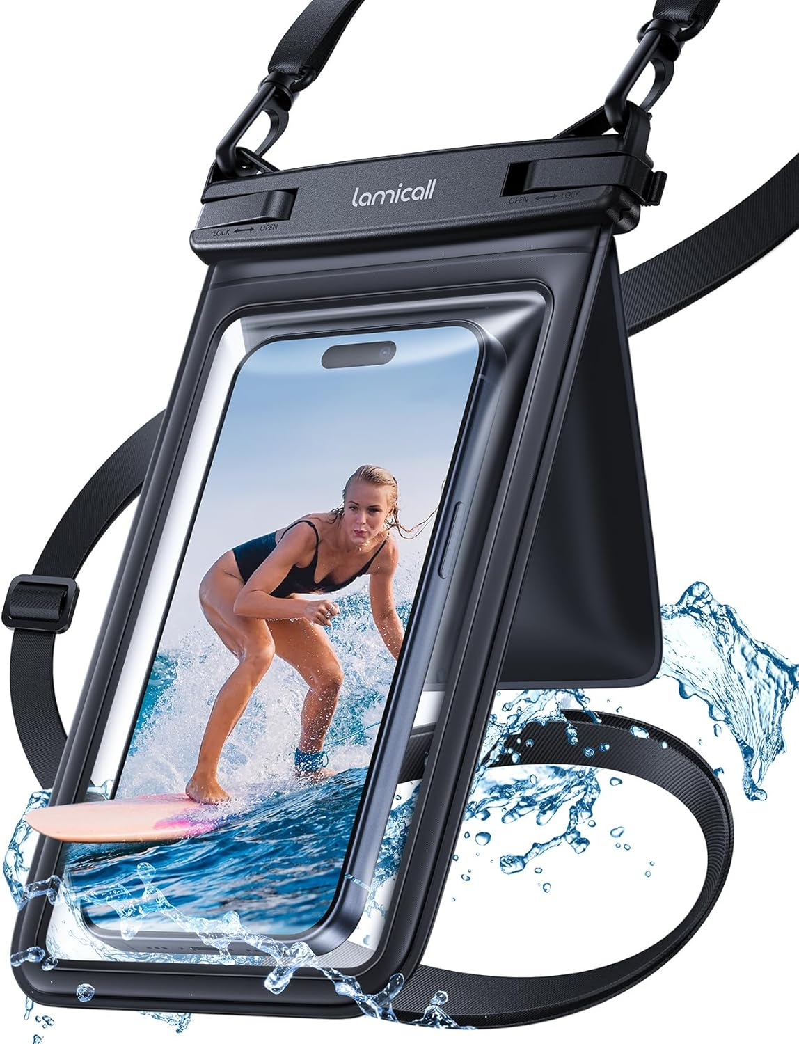 Lamcall 2Spaces Waterproof Phone Pouch Bag - 7.5" Waterproof Smartphone Case with Lanyard, IPX8 Cell Phone Dry Bag Beach Essentials for Iphone 17 Pro Max Air 16/Plus/15/14/13, Galaxy 24/23/22, 4-7.5" image number 3