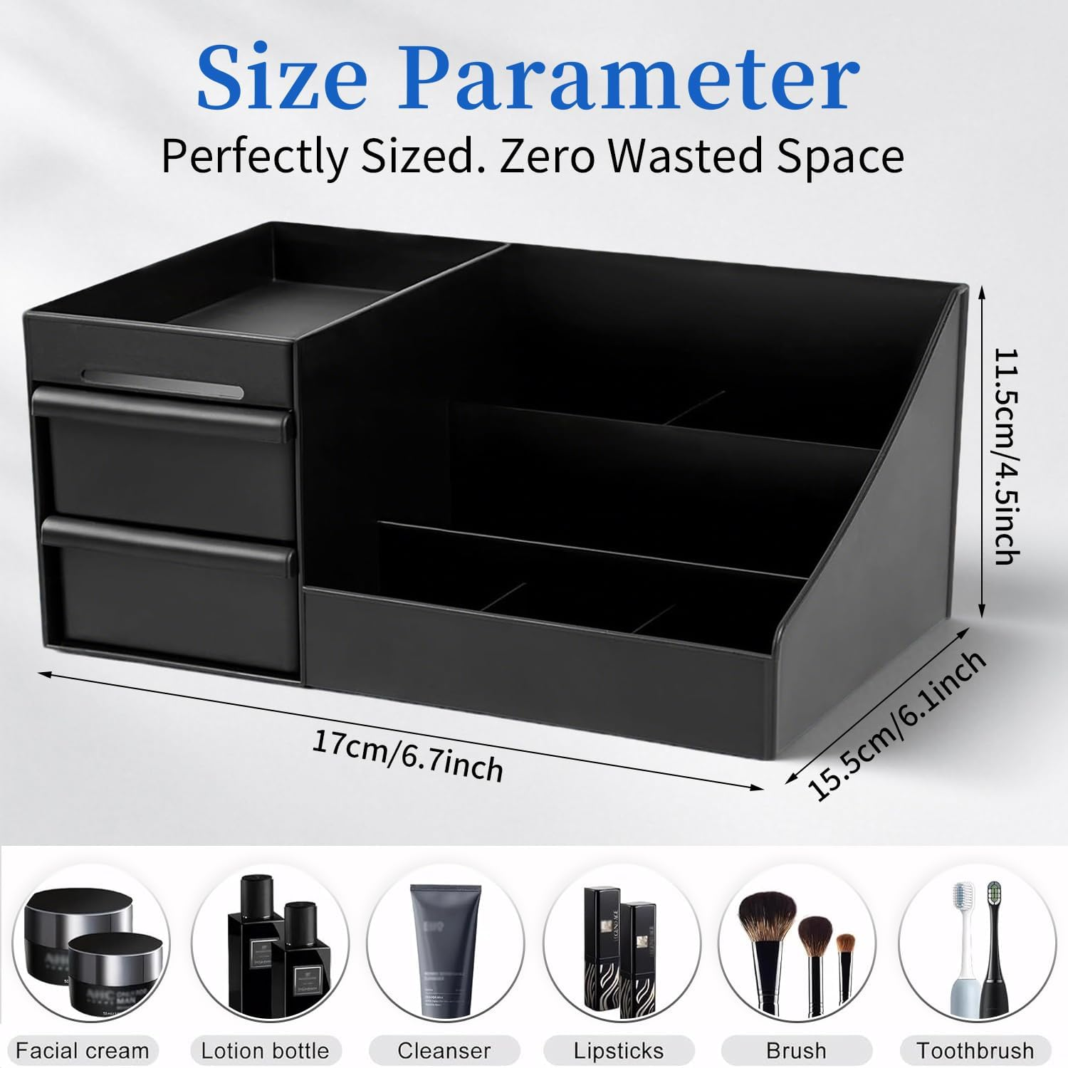 Omiention Perfume Display Stand, Black Countertop Organiser with Drawers, Fragrance and Accessories Storage Rack, 30 X 25 X 15 Cm image number 5