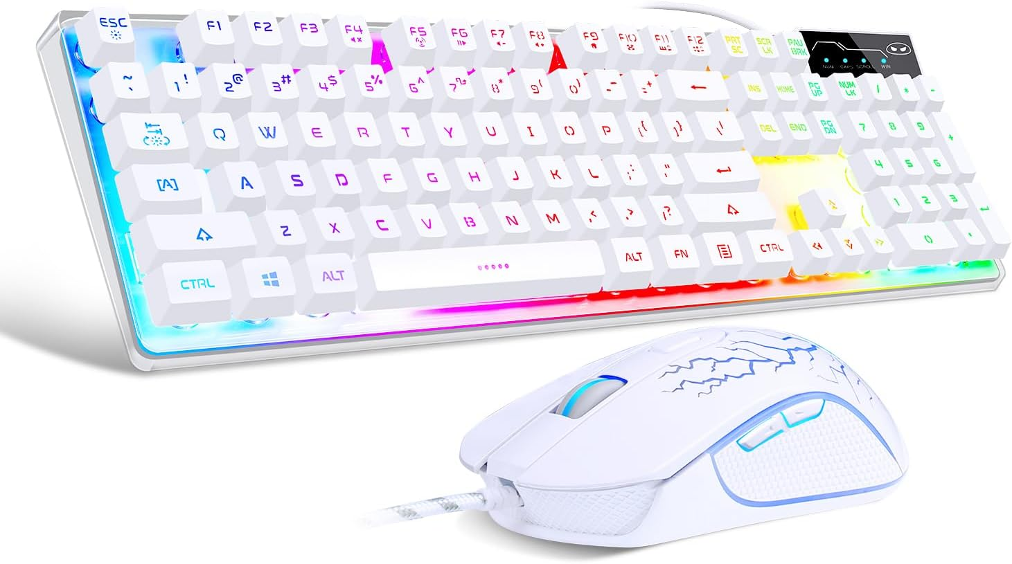 Gaming Keyboard and Mouse Combo, K1 RGB LED Backlit Keyboard with 104 Key Computer PC Gaming Keyboard for Pc/Laptop(White)