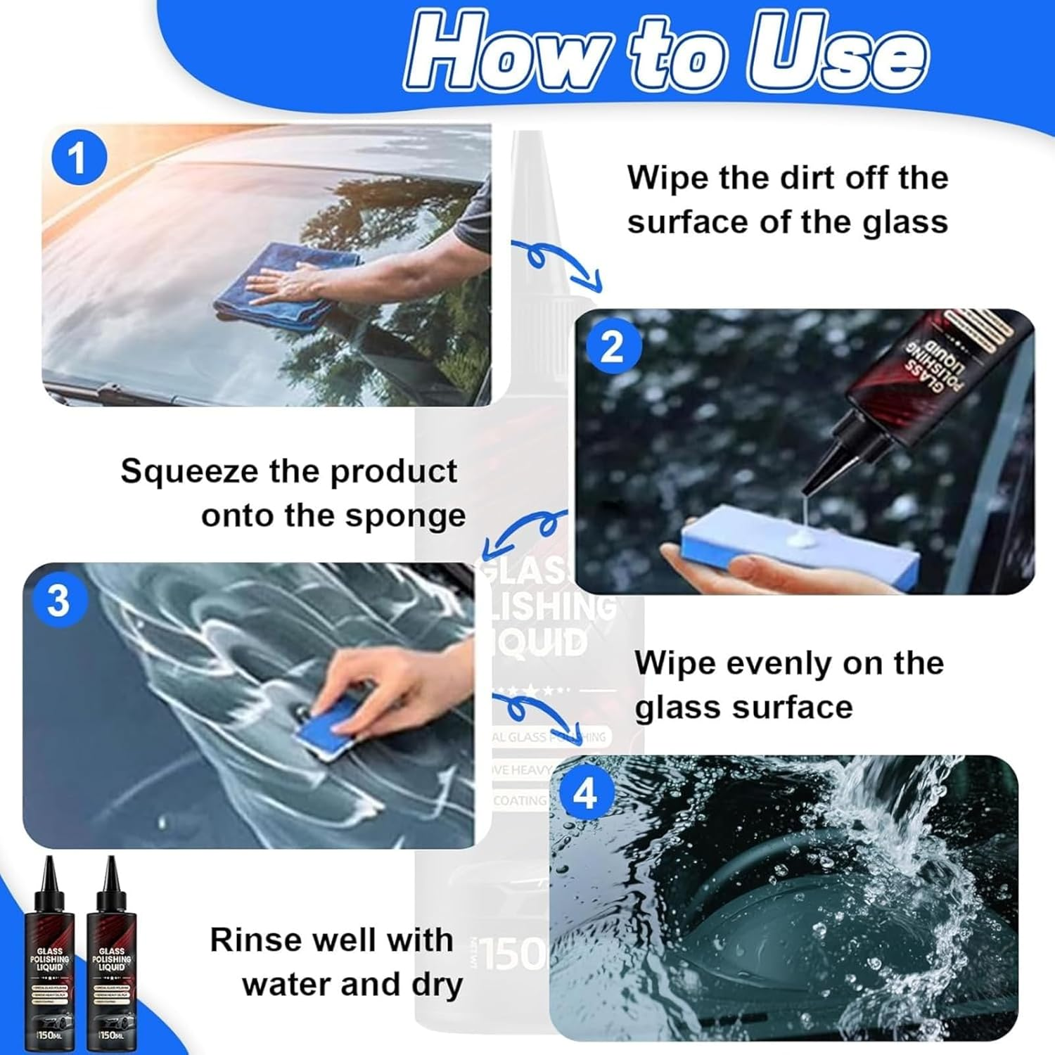 2Pcs D1 Glass Polishing Liquid, Auto Glass Scratch Care Polishing Fluid, Car Oil Film Remover, Car Polish, Water Spot Remover, Eliminates Coatings, Waxes, Oils and More (2Pcs) image number 5