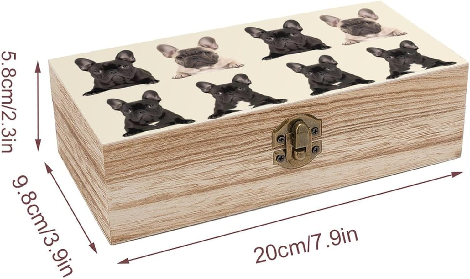 French Bulldog Wooden Box Wood Wedding Keepsake Boxes with Lids Small Decorative Boxes Lightweight Wooden Memory Storage Box for Crafts Keepsakes Jewelry Photo Letter Storage image number 1