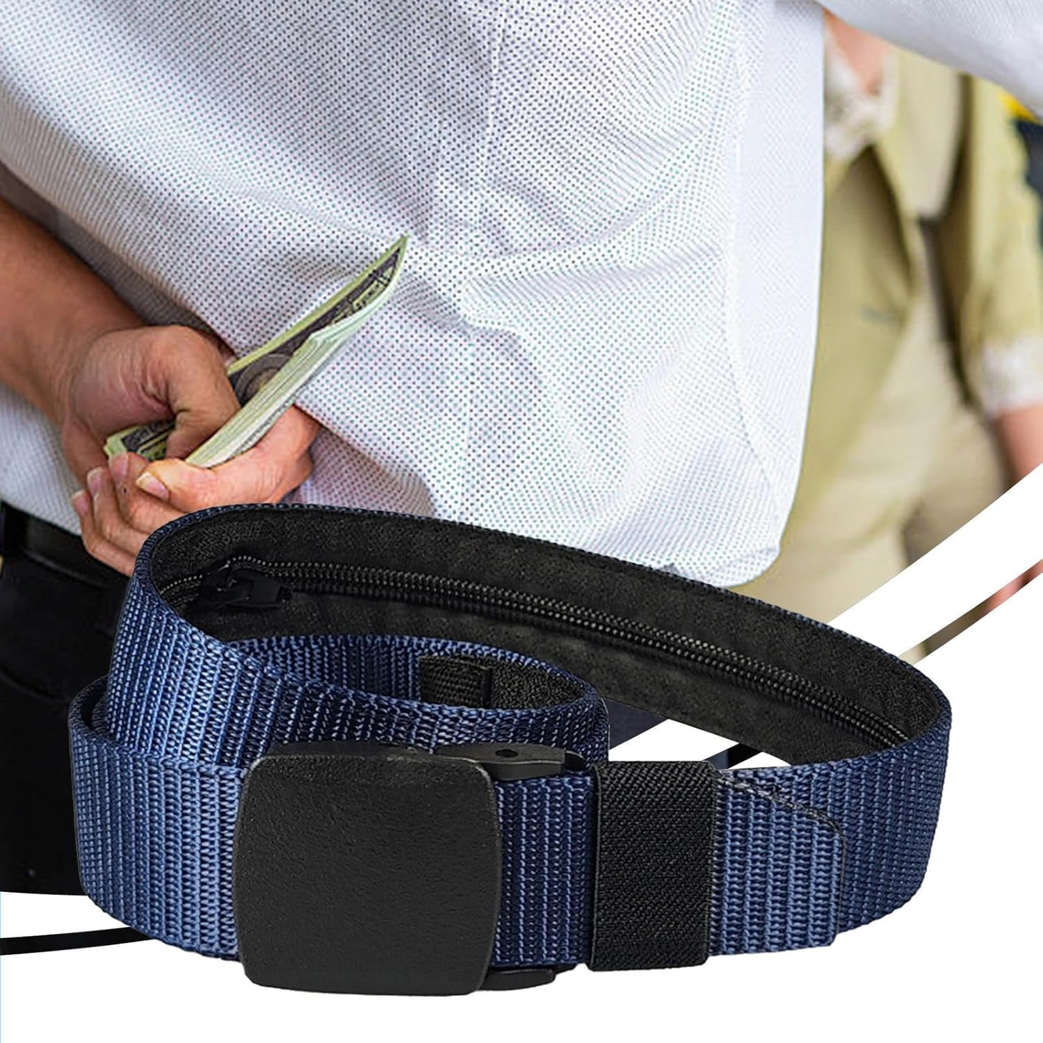 Money Belt for Travel, Security Money Belt, Belt with Money Pocket, Cashsafe Anti-Theft Wallet, Secure Comfortable Waist Belt for Valuables, Cash, Women, Passport, Darkblue, Siehe Beschreibung, See image number 3