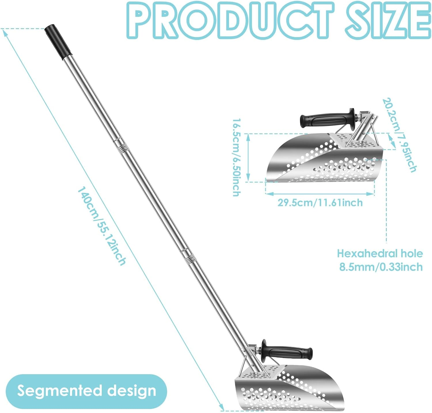 Long Handle Sand Scoop,Stainless Steel Metal Detecting Sand Scoop,Sand Scoop for Metal Detecting,Sand Scoops for Treasure Hunting,Beach Treasure Hunting Scoop for Beach Treasure Finding(Shovel) image number 3