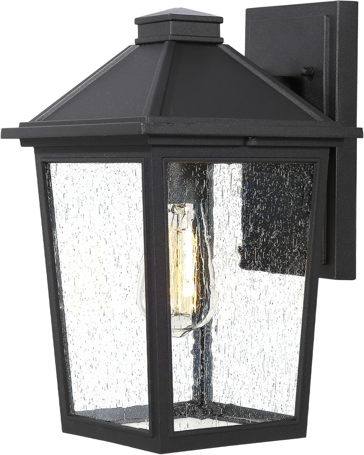 EMLIVIAR Outdoor Wall Sconce, 11" Exterior Wall Lantern Porch Light with Seeded Glass Shade, Waterproof for Doorway, Hallway, Garage, Matte Black Finish，Aux36B-S BK