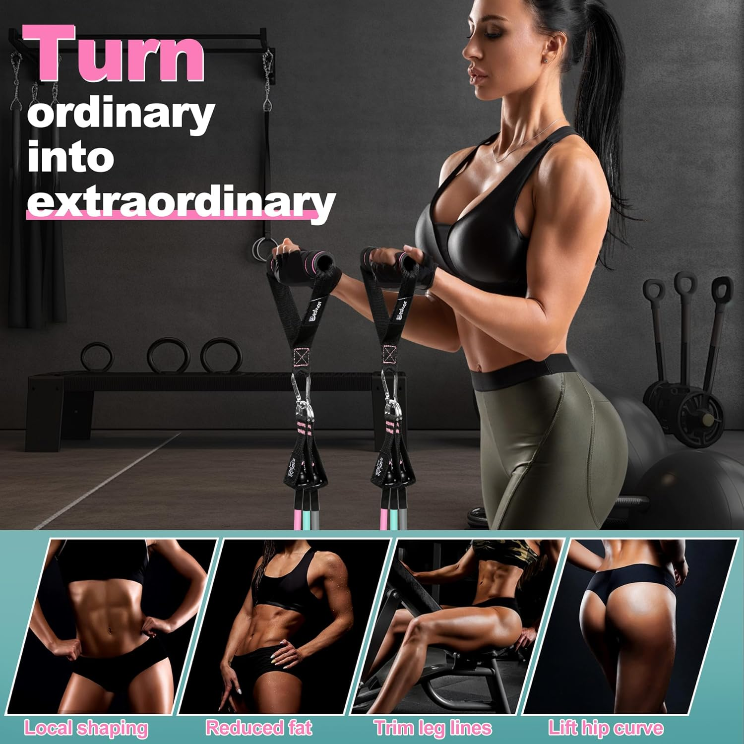 Resistance Band Set. Exercise Bands with Handles, Door Anchor and Ankle Strap. Home Gym, Supports Full-Body Workouts - with Fitness Poster and Video image number 3