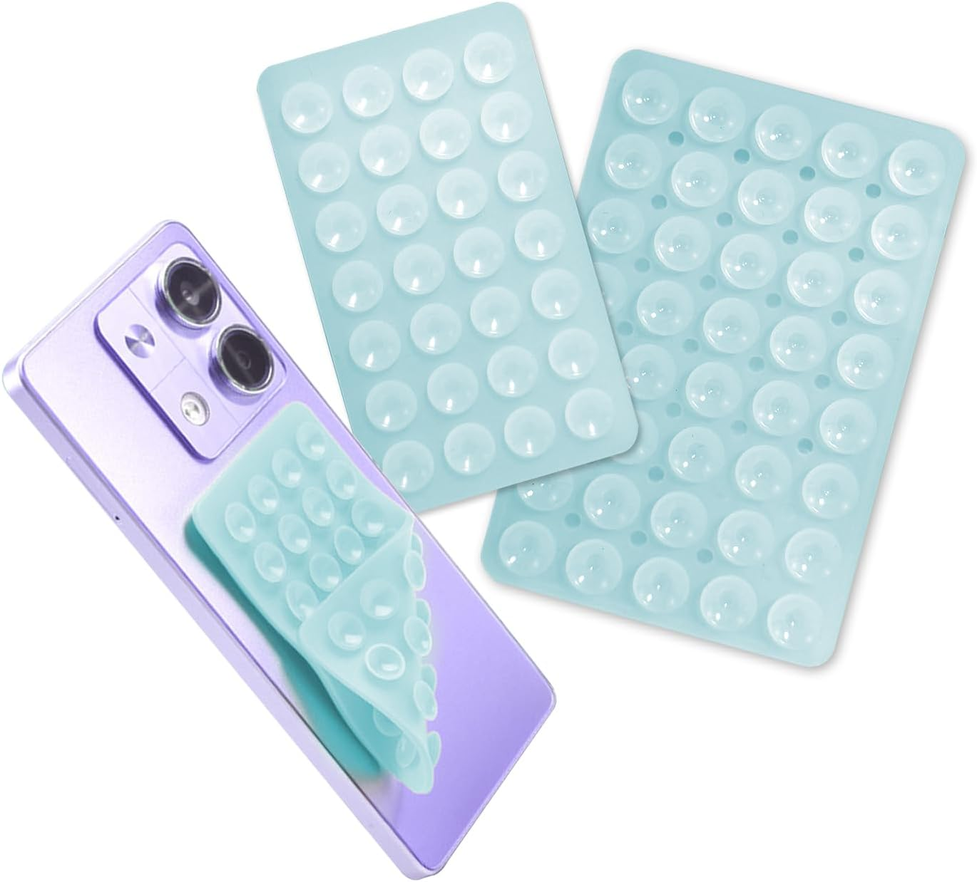 EKIND 2PCS Silicone Suction Cup Phone Holder, Silicon Adhesive Phone Grip,28 & 40 Double-Sided Sticky Grip, Hands-Free Stand for Mirror, Window, Desk for Selfies, Video Calls(Black)