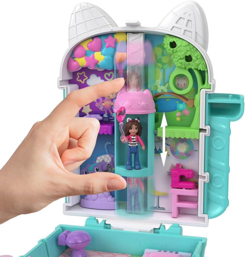 Polly Pocket X Gabby&rsquo;S Dollhouse Compact, Micro Dolls and Playset, 9 Themed Accessories, Pandy Paws, Cakey, & Mercat Pet Friends image number 3