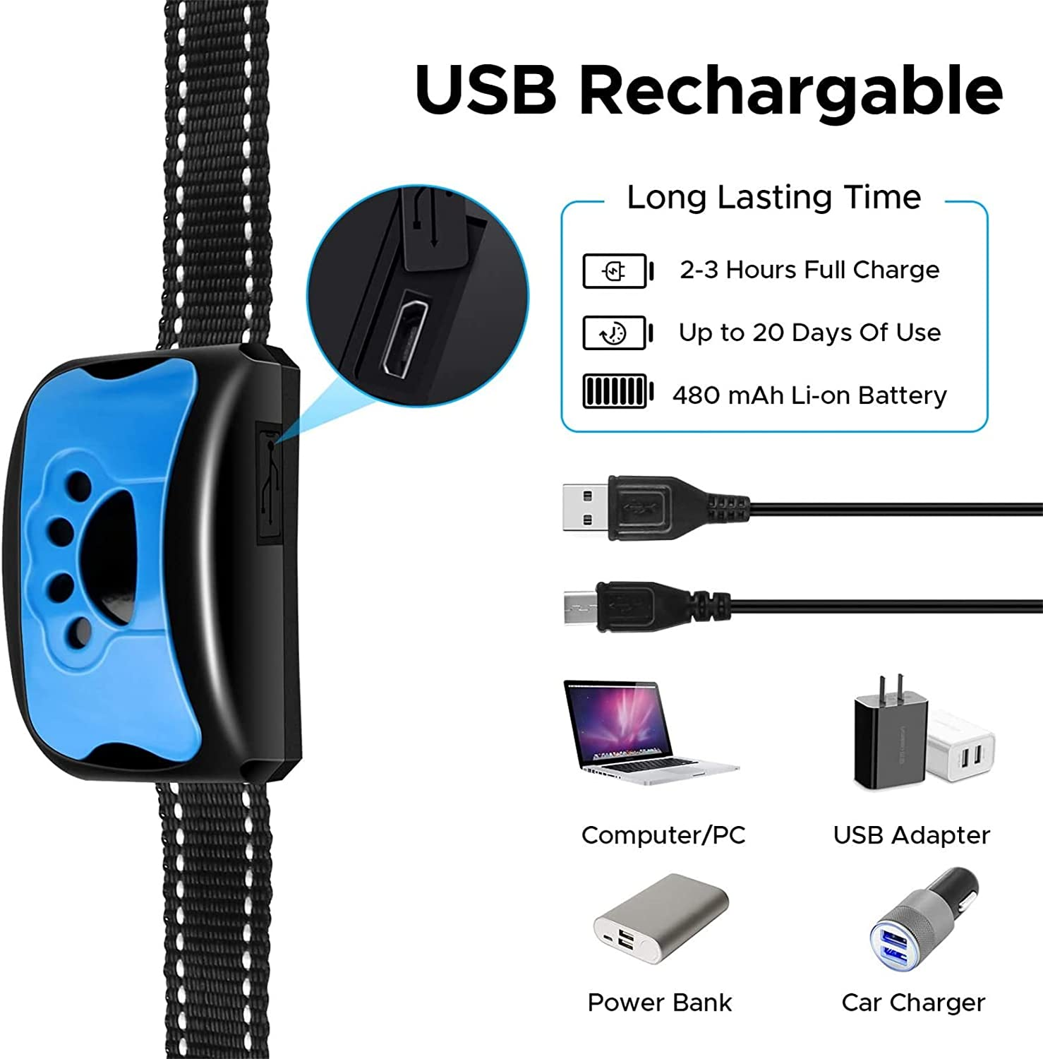 Dog Bark Collar- Rechargeable Bark Colla, Humane No Shock Barking Collar- with Vibration & Beep- Bark Collar for Small Medium Large Dogs- anti Barking Collar - No Remote image number 1