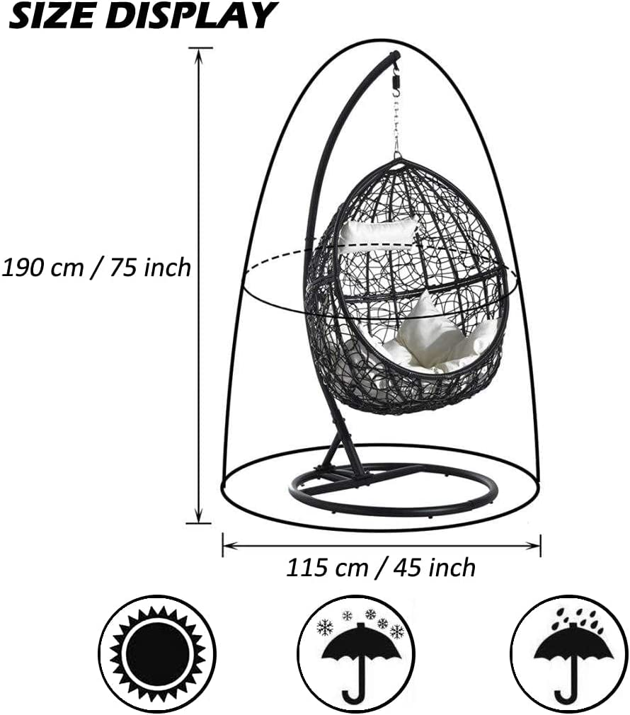 Egg Chair Covers, Outdoor Swing Egg Chair Cover Waterproof Anti-Dust with Zipper 210D Oxford Fabric Veranda Garden Lawn Chair Protector Furniture Accessory115X190Cm (Black)