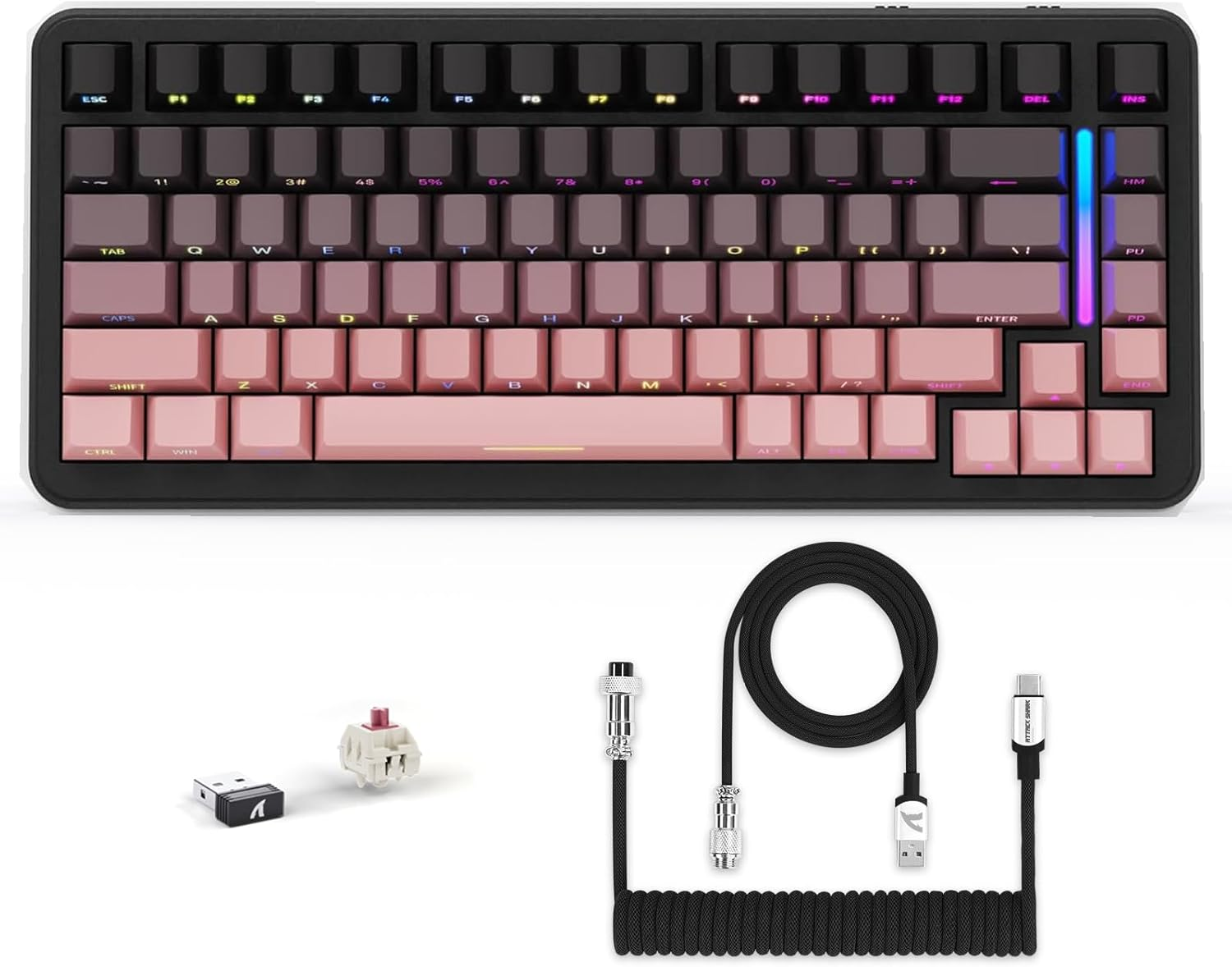 Lexonelec X Attack Shark M86 Pro Wireless Mechanical Keyboard, Bt/2.4G/Wired, 4000Mah, Hot-Swappable Linear Switch, Side-Printed Keycap, QWERTY, RGB Gaming Keyboard with Coiled Cable.(Black Pink) image number 1