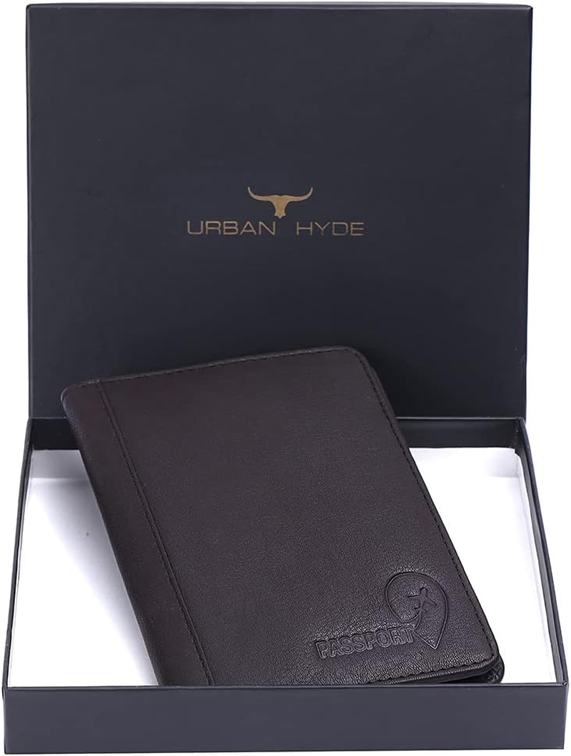 URBAN HYDE Genuine Leather RFID Blocking Passport Holder Cover Case Travel Wallet, Brown, One Size, Rfid Wallet - Brown image number 6
