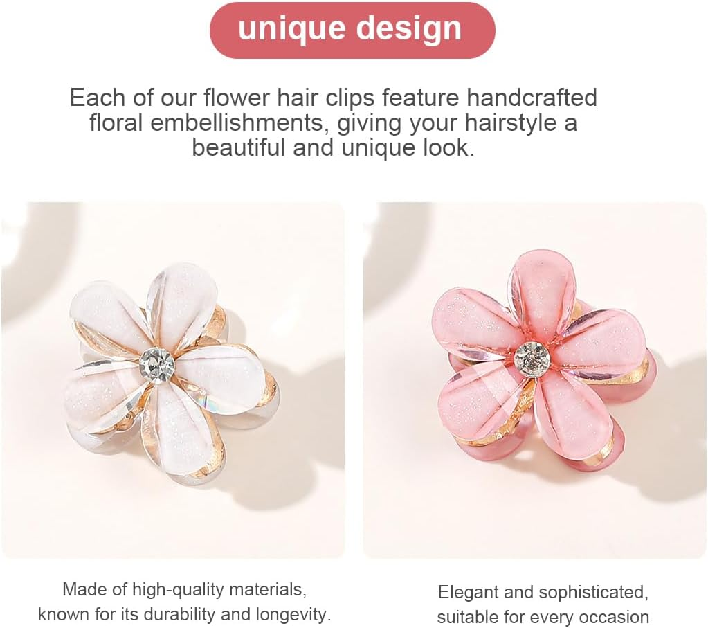 SIRLOMU 10 Pieces Mini Hair Accessories Flower, Cute Rhinestone Flower Hair Clips, Small Flower Hair Clips for Photoshoot, Daily Life, Party, Wedding(White) image number 4