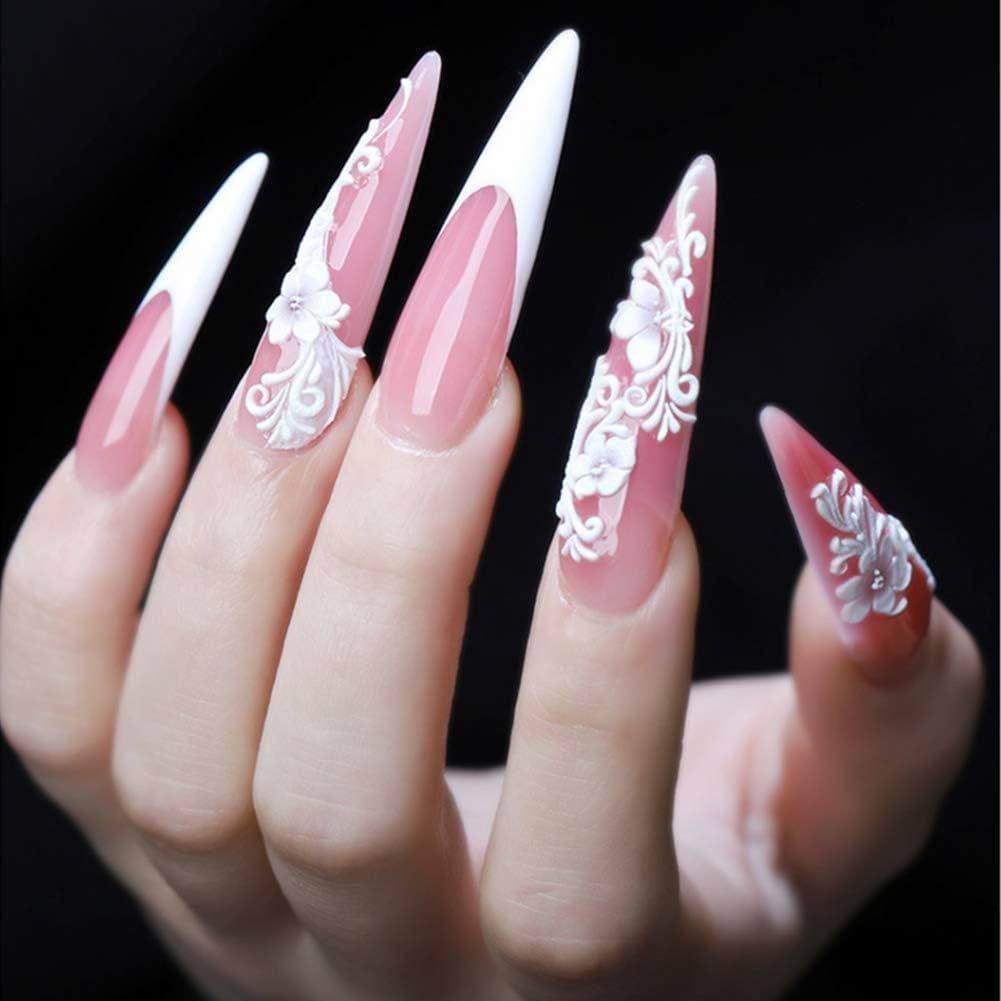 YIMART 600Pcs Acrylic Medium Long Stiletto Nail Tips Easy Coffin Nails Sharp False Nail Art Tips for Nails Salon (Natural)