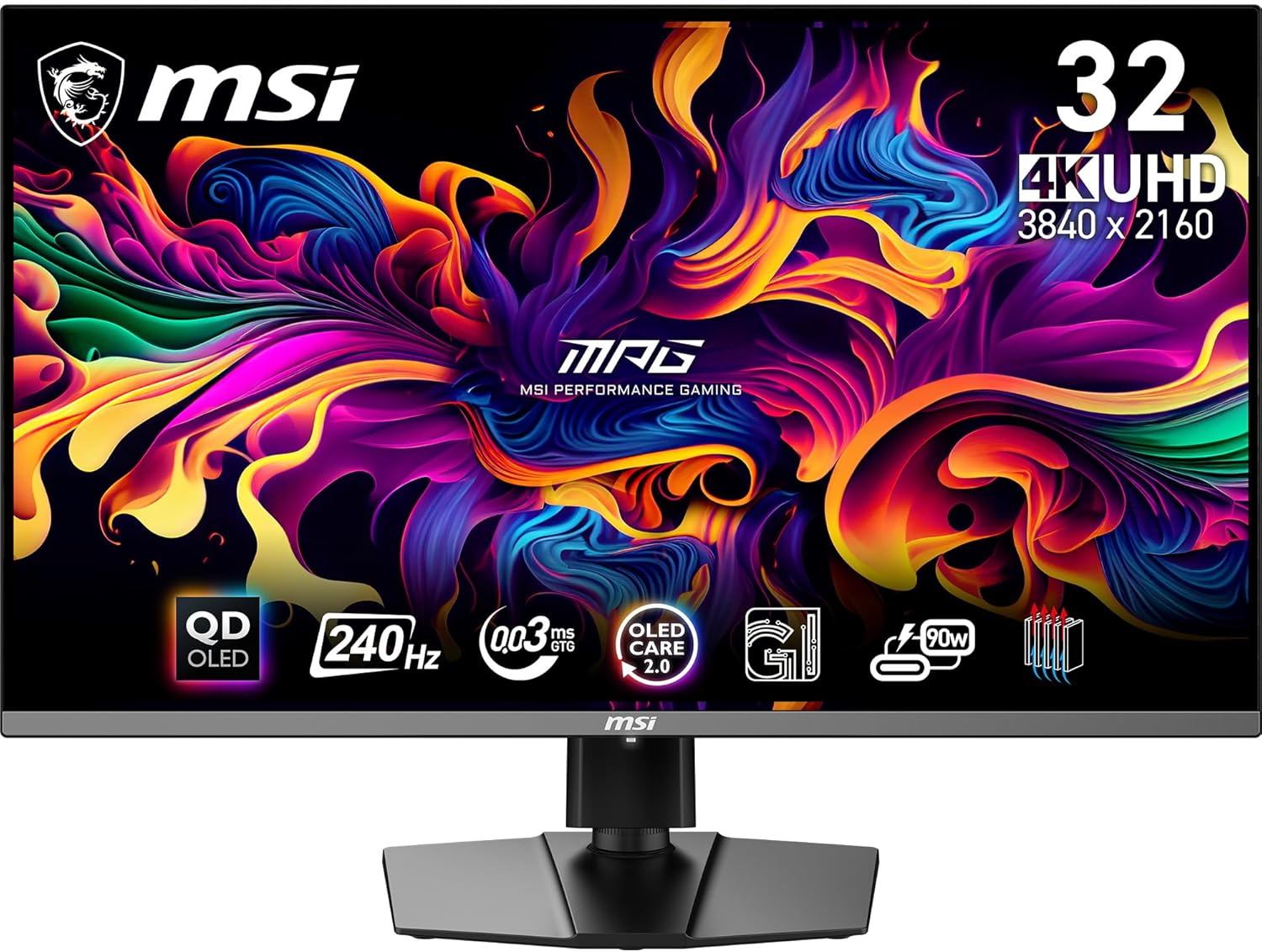 MSI MPG 321URX QD-OLED 32 Inch UHD Flat Gaming Monitor - 3840 X 2160 Quantum Dot OLED Panel, 240Hz / 0.03Ms, 99.3% DCI-P3, &Delta;E&le;2, Displayhdr True Black 400, KVM - DP 1.4A, HDMI 2.1, USB Type-C 90W image number 4