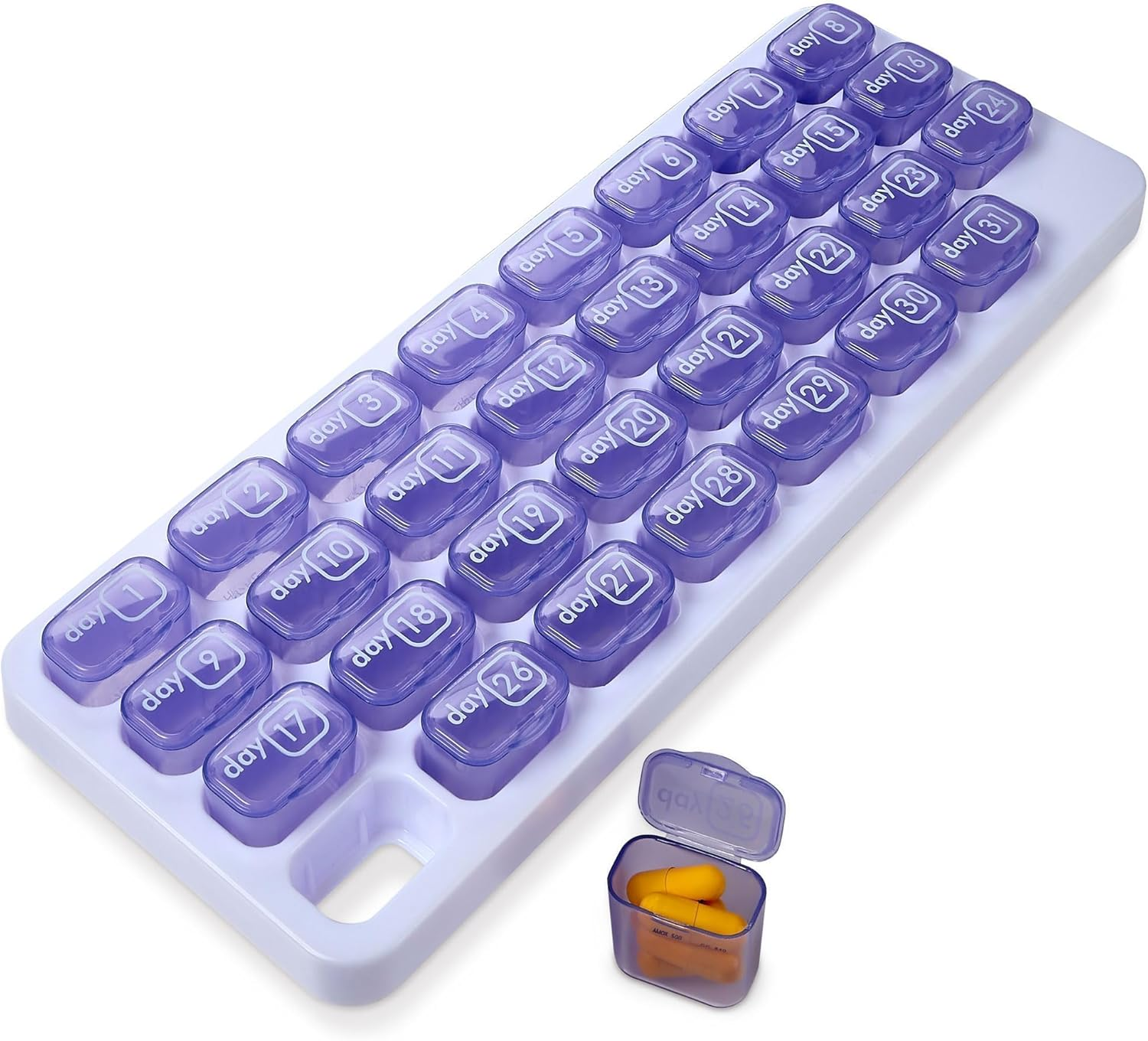 Monthly Pill Organizer - 31 Day Pill Organizer with Large Removable Medication Pods, Portable Pill Case Box and Holder for Daily Medicine and Vitamins for Travel, Purple image number 2