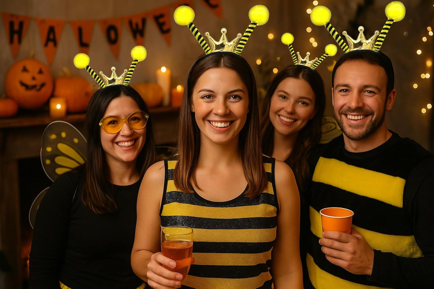 Bee Headband with Crown, Antennas, and Ears - Gold Ladybug Cosplay Accessories for Kids and Women'S Halloween Party image number 3