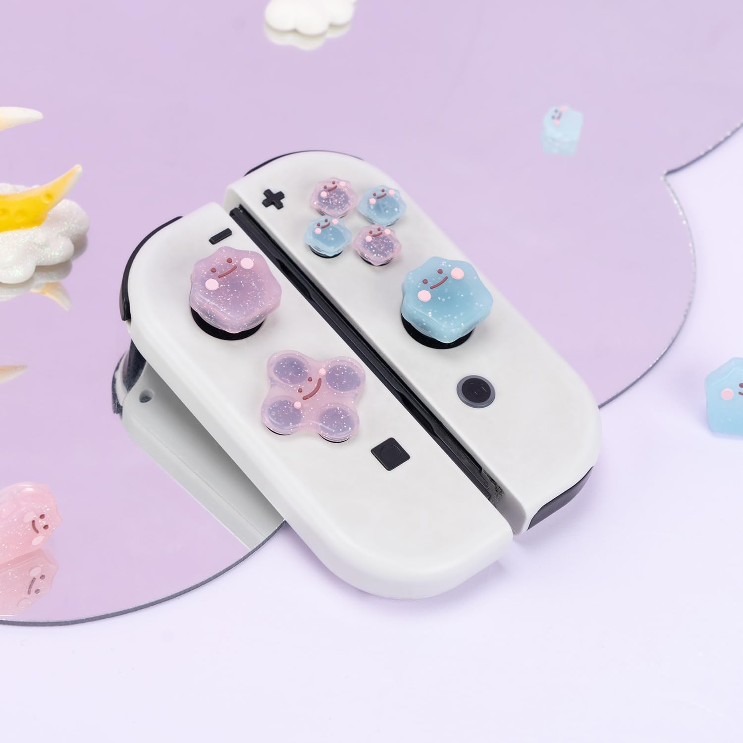 Cute D-Pad Button Caps Silicone Thumb Grips Set, Key Buttons Sticker Joystick Cover Caps Compatible with Nintendo Switch/Oled - Monster image number 2