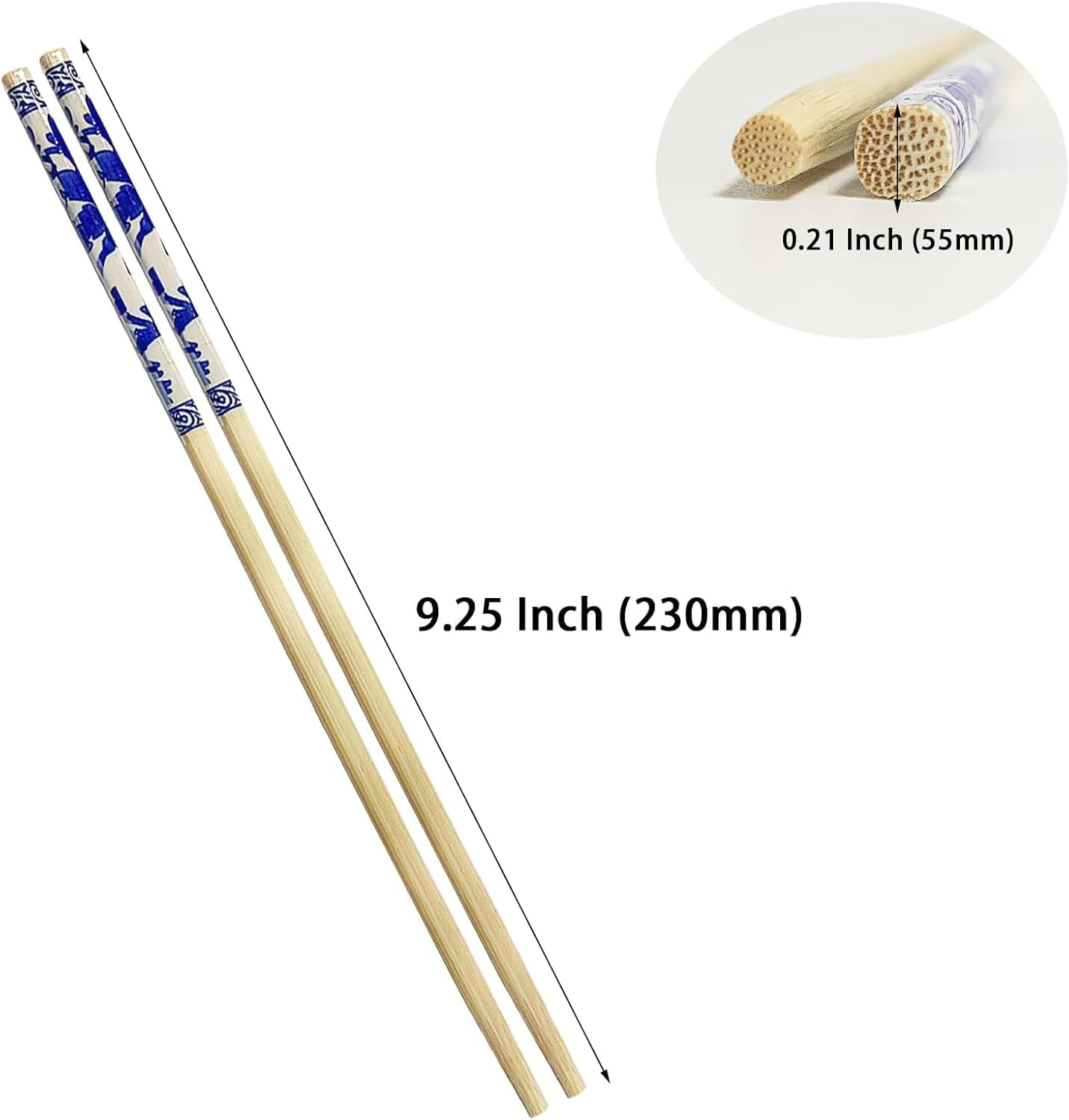 WOYAODONG 50 Pairs Disposable Blue Flower Bamboo Chopsticks, Restaurant, Individual Package Chop Sticks, Japanese Food, Thai Food, Chinese Food, Asian Food image number 3