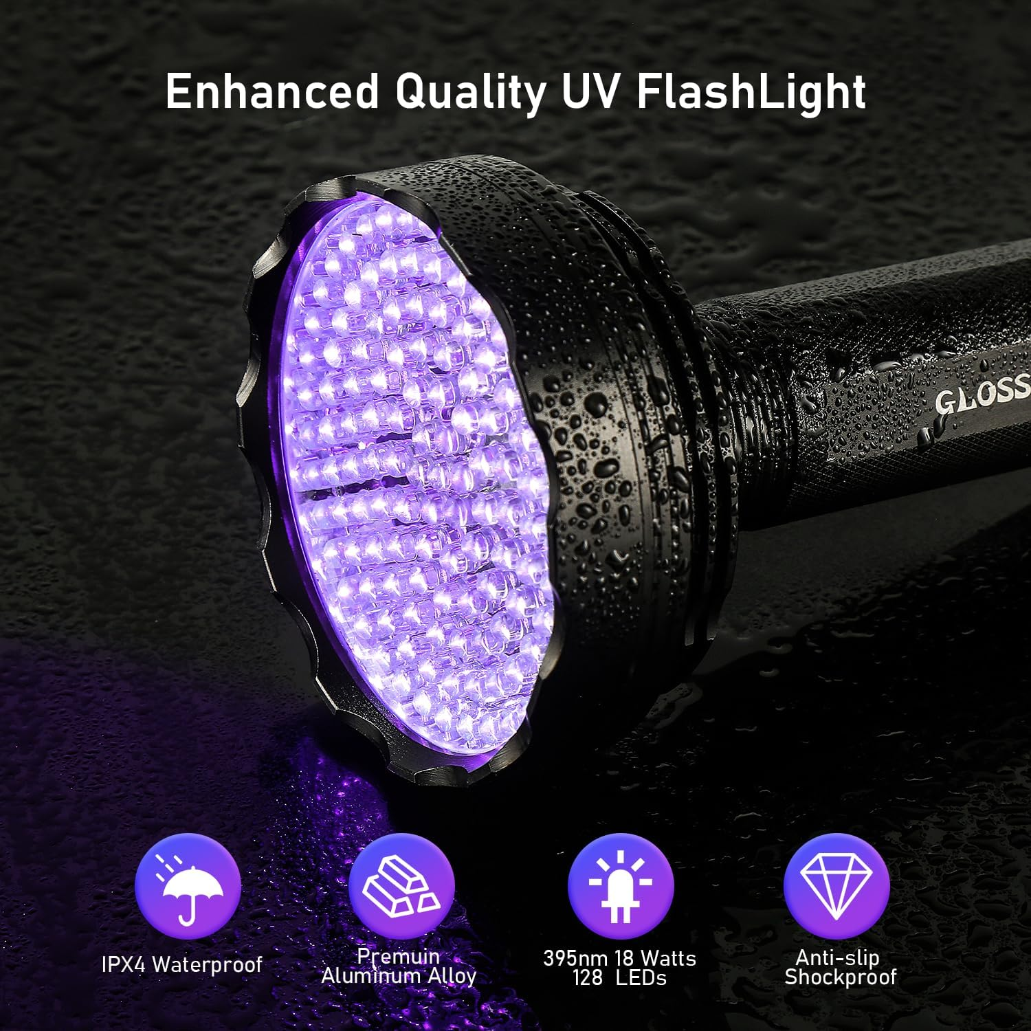 Blacklight Flashlight,128 LED UV Flashlights, Upgraded Bright Ultraviolet Flashlight Professional Black Light for Dog/Cat, Hunting Scorpions image number 4