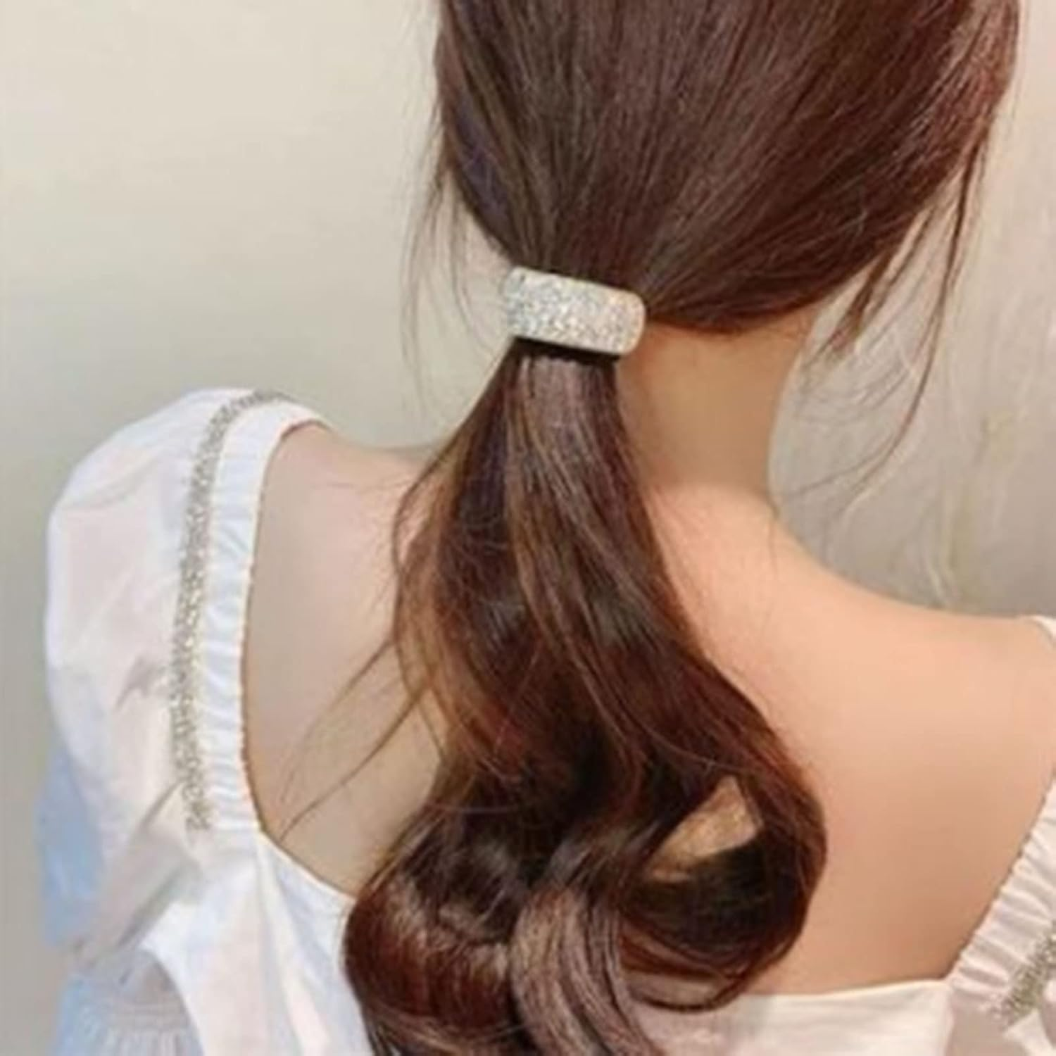 Wendalern Boho Rhinestone Ponytail Holder Cuffs Geometric Elastic Scrunchies Gold Crystal Ponytail Hair Tie Band Luxury Ponytail Hairband Ring Hair Accessories for Women and Girls image number 6