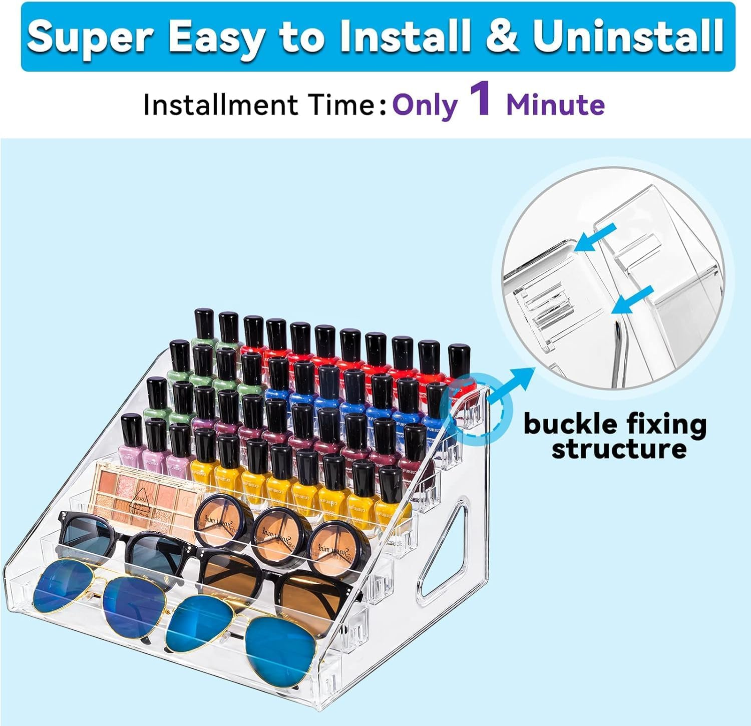 Nail Polish Organizer, 7 Tier Nail Polish Holder Stand, Acrylic Sunglass Organizer, Makeup Organizer, Essential Oils Storage Shelf No Tool Needed, Holds up to 56-112 Bottles (Fit 1-2Oz Bottles) image number 5