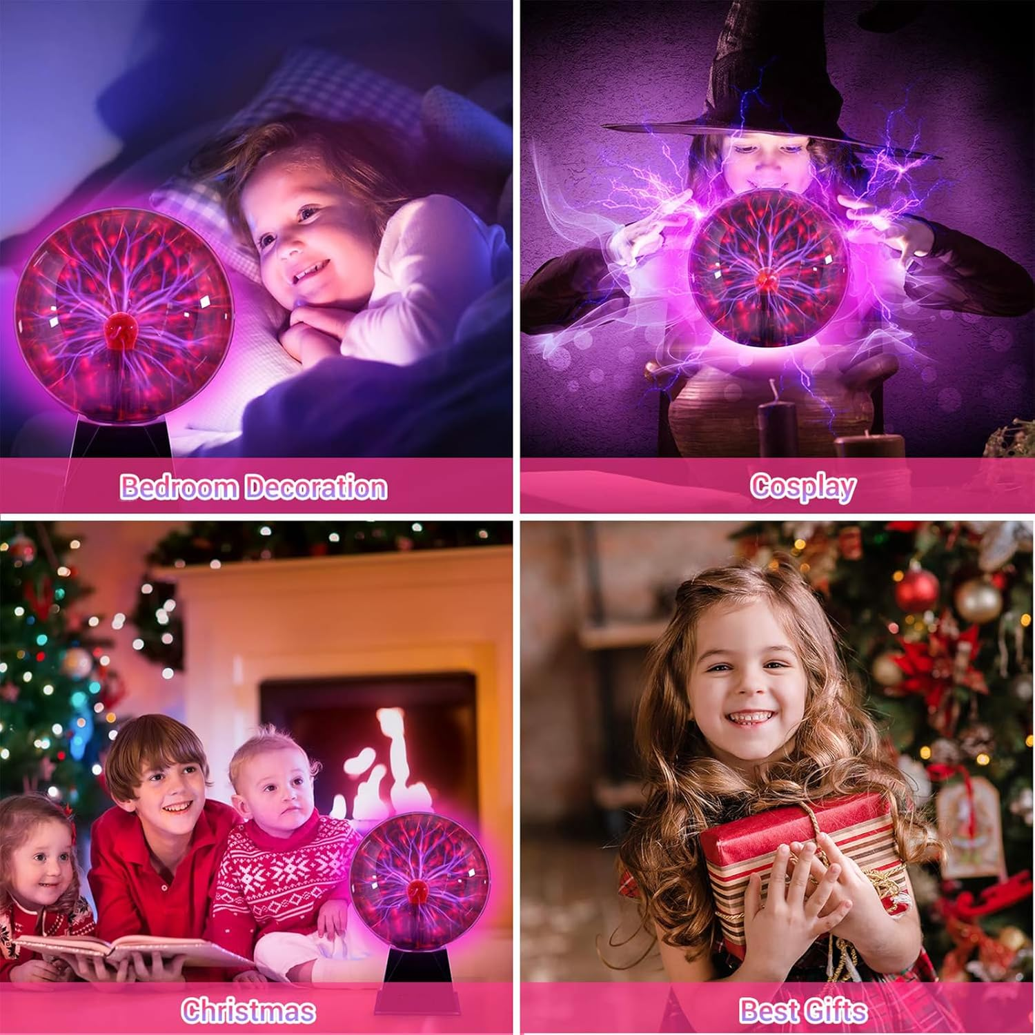 8 Inch Plasma Ball, Plasma Globe Touch & Sound Sensitive Plasma Ball Lamp, Electric Ball Lightning Novelty Light for Parties, Home, Prop, Decoration, Red