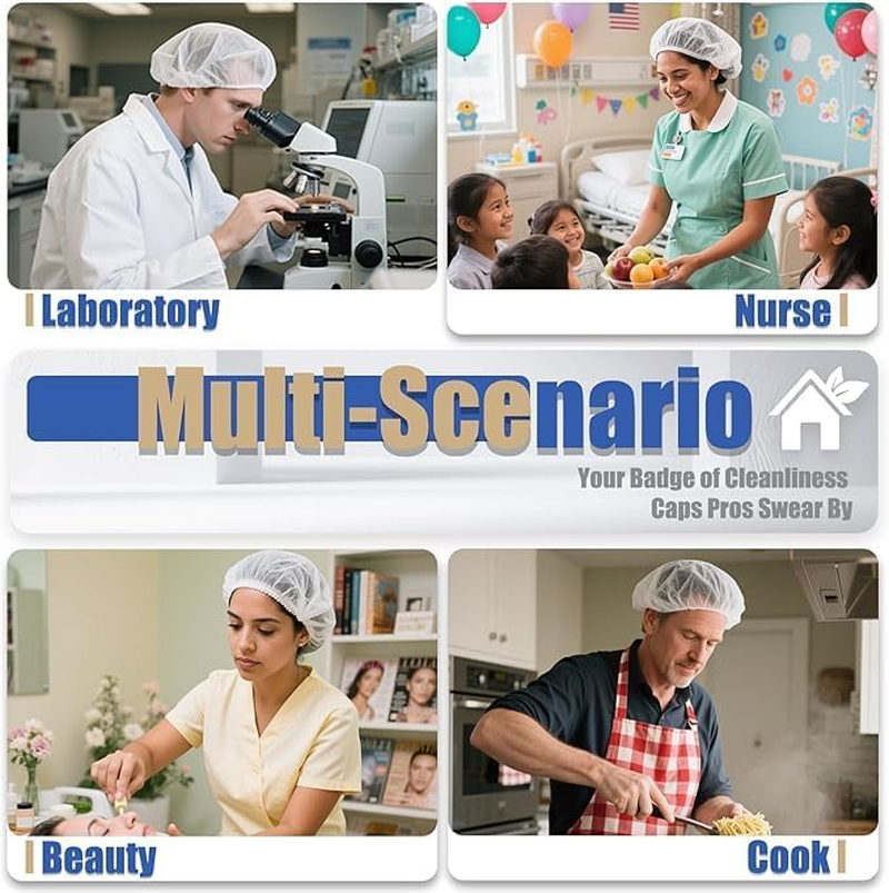 Disposable Bouffant Caps, White, 200-Pack, Hair Coverage for Professional Use (Black) - White image number 3