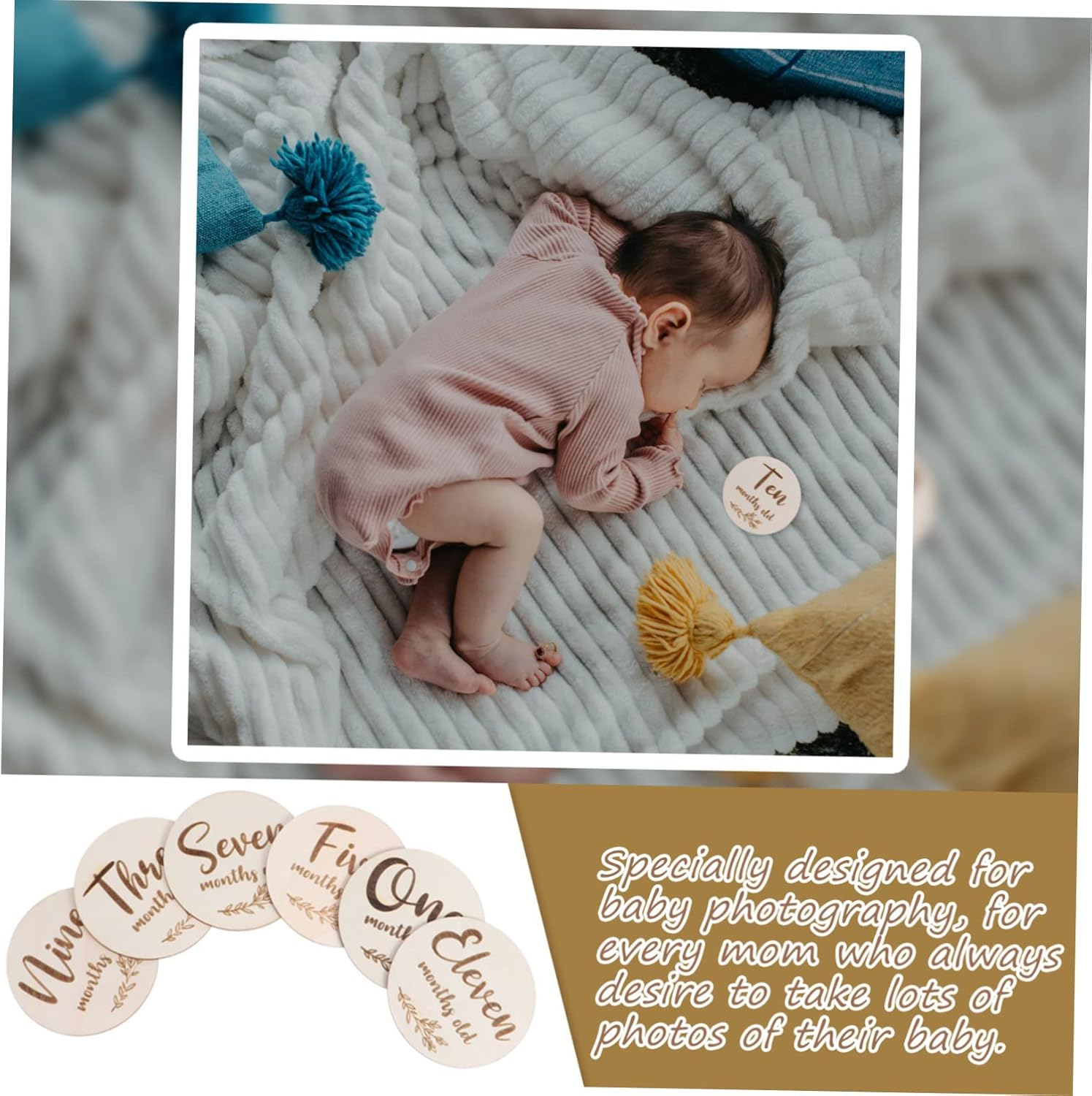LIFKOME 6Pcs Wooden Cards Natural Monthly Mini Cards for Photography Prop for Newborn image number 6