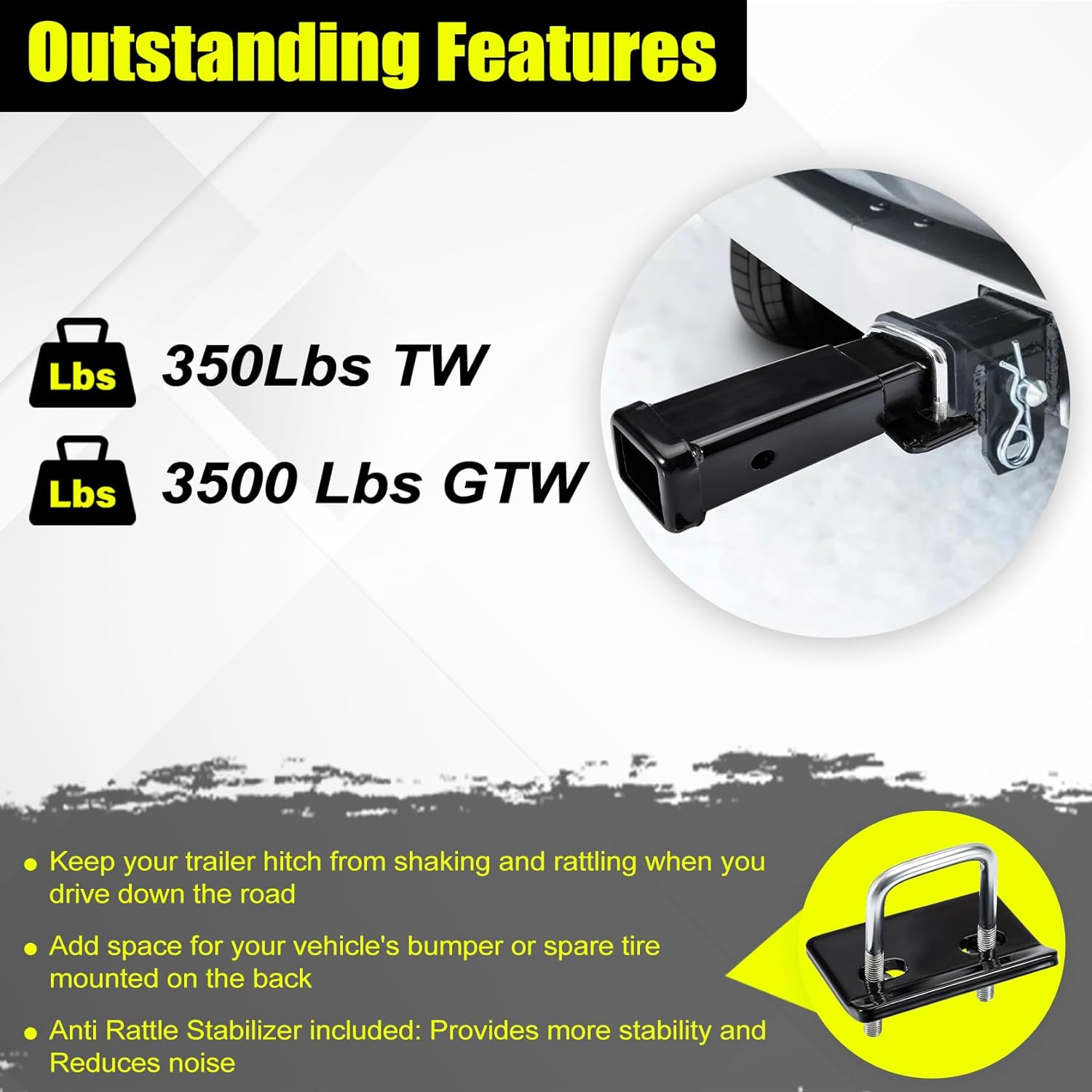 Krimocy Trailer Hitch Extender 7 Inch Extension Length Fits for 2 Inch Receiver Tube with anti Rattle Stabilizer and 5/8 Inch Hitch Pin Clips 3500 Lbs GTW