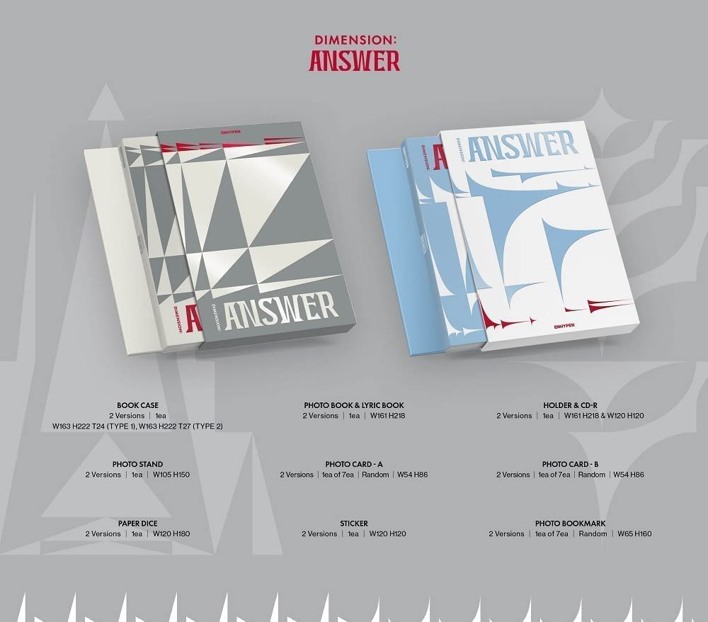 ENHYPEN DIMENSION : ANSWER 1St Album Repackage Type 2 Version Cd+Photobook&Lyric Book+Phootcard+Photostand+Paper Dice+Sticker+Photo Bookmark+Tracking Kpop Sealed image number 1