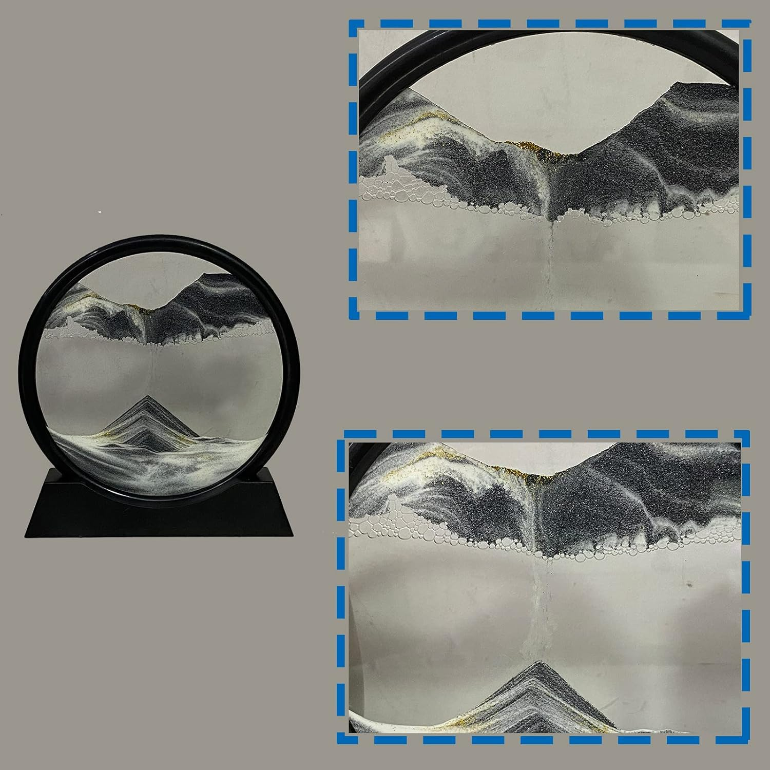 CATFUN Moving Sand Art Picture in Motion round Glass 3D Deep Sea Landscape, Dynamic Sandscapes, Sensory Relaxing Desktop (BLACK) image number 6