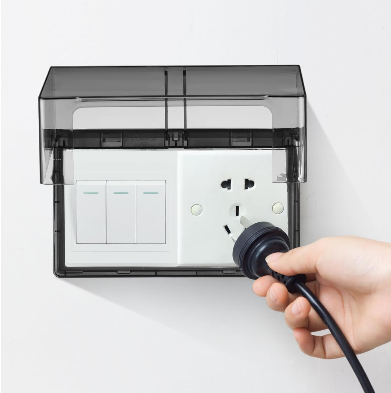 Iplusmile 2-Gang Weatherproof Outlet Cover in Use Electrical Power Outlet Cover, Outdoor Plug and Receptacle Protector for Garden Home Bathroom, Clear Black - Transparent Color image number 7