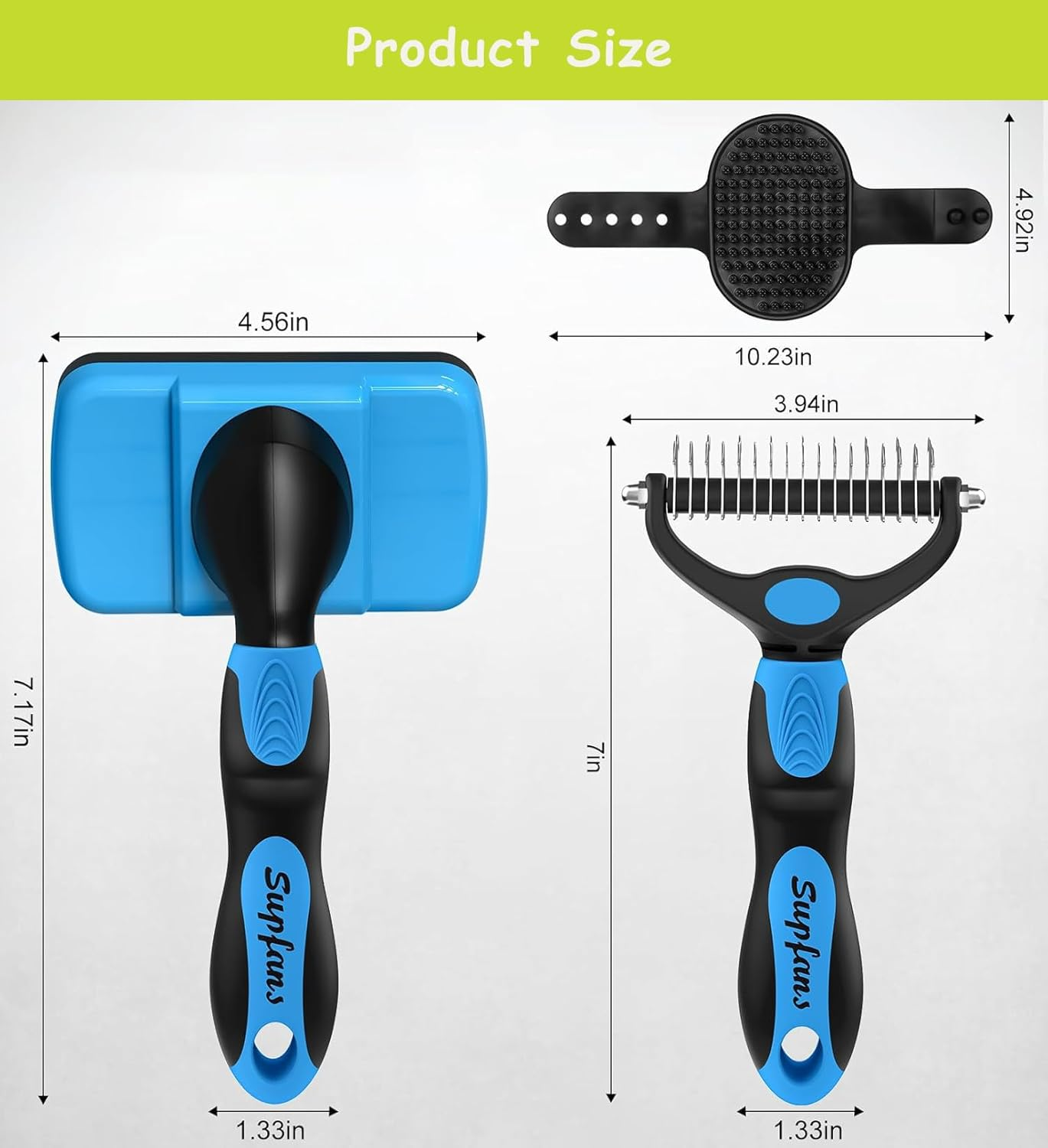 Dog Brush,3Pcs Dog Grooming Kit - Deshedding Brush, Slicker Brush, Bath Brush and Comb for Pet Supplies (Blue) image number 5