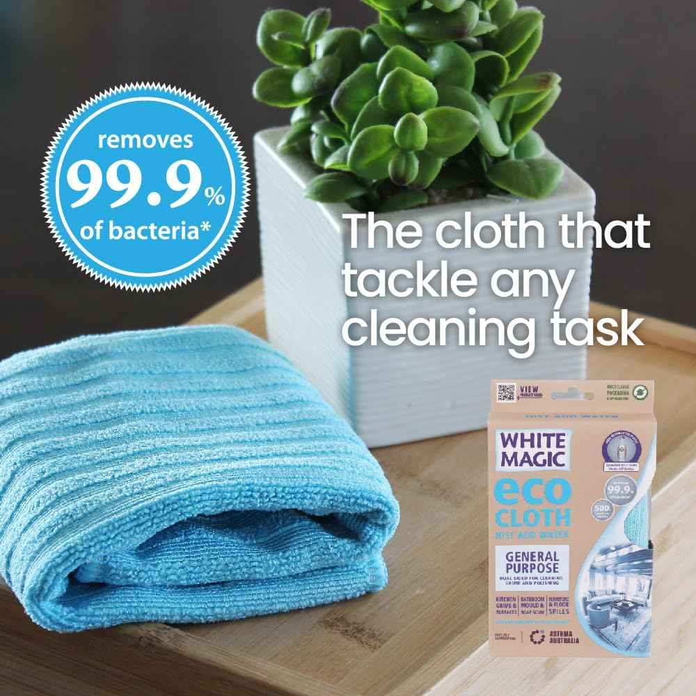 White Magic General Purpose Eco Cloth, Great Household Cleaning Tools for Bathroom, Kitchen, and Cars, Washable and Reusable