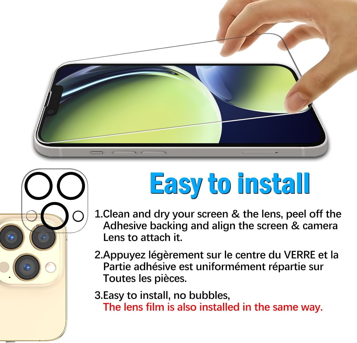 Slanku [2+2 Pack] Screen Protector for Iphone 13 Pro Max and Camera Lens Protector, 9H Tempered Glass, Shatterproof, HD Clear, Bubble Free, Case Friendly image number 4