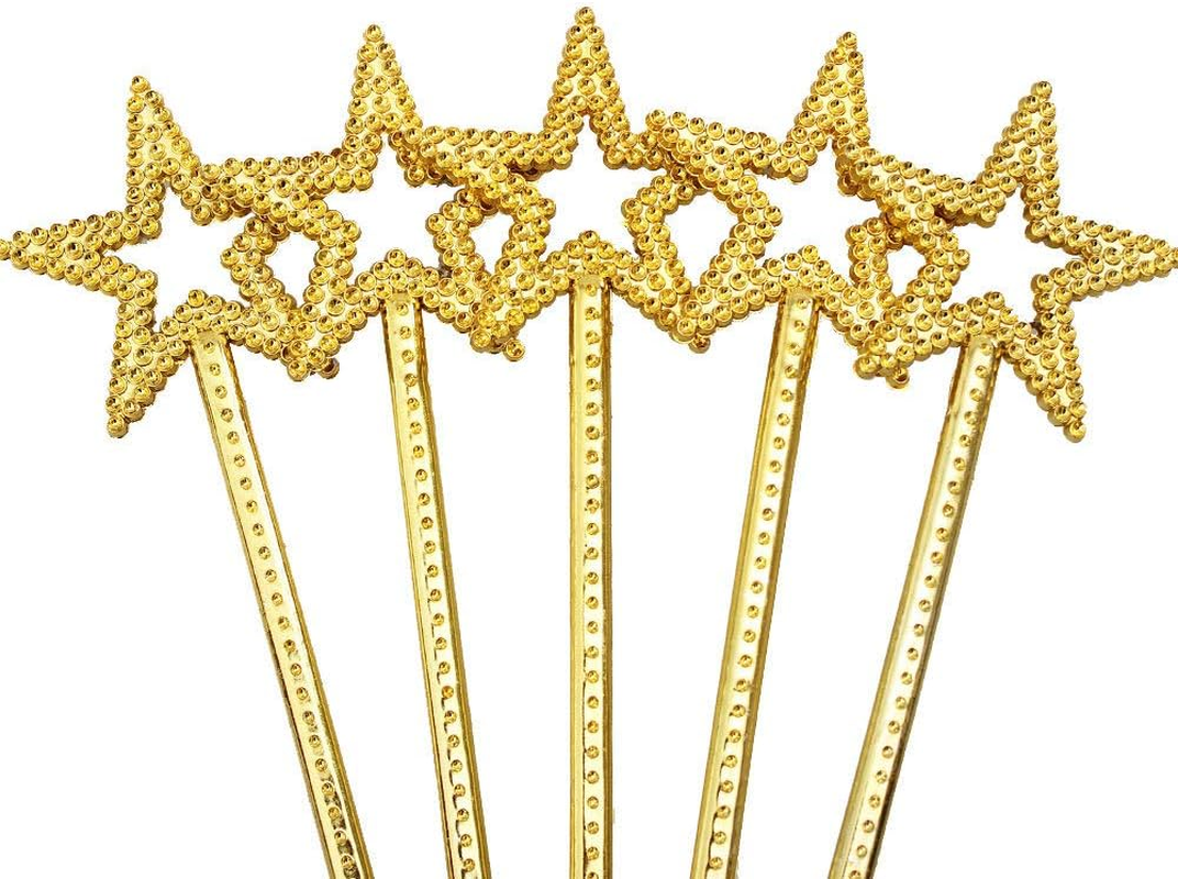 2Pcs 13 Inches Star Wand Costume Props Star Magic Wand Angel Fairy Wands Sticks for Birthday Party Halloween Cosplay Christmas Princess Role Play, Gold image number 2