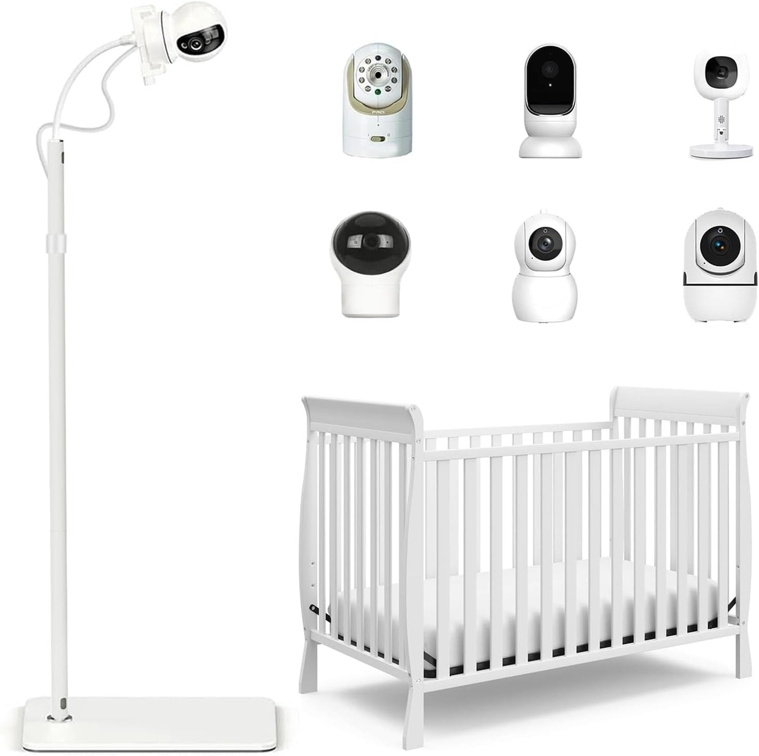 Baby Monitor Floor Stand Holder Compatible All Cameras Secure Baby Monitor Mount for 1/4'' Screw，Height Adjustable & Universal & Flexible Mount Secure Camera Keep Away from Touching image number 5