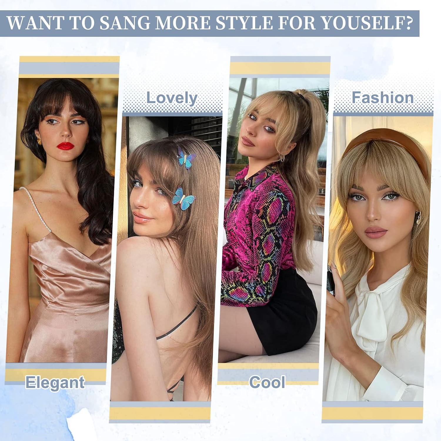 YOGFIT Clip in Bangs 100% Human Hair French Bang Clip in Hair Extensions, French Bang Fring with Temples Hairpieces Clip on French Bangs Flat Bangs Clip Curved Bangs for D (French Bangs, Dirty Blonde) image number 1