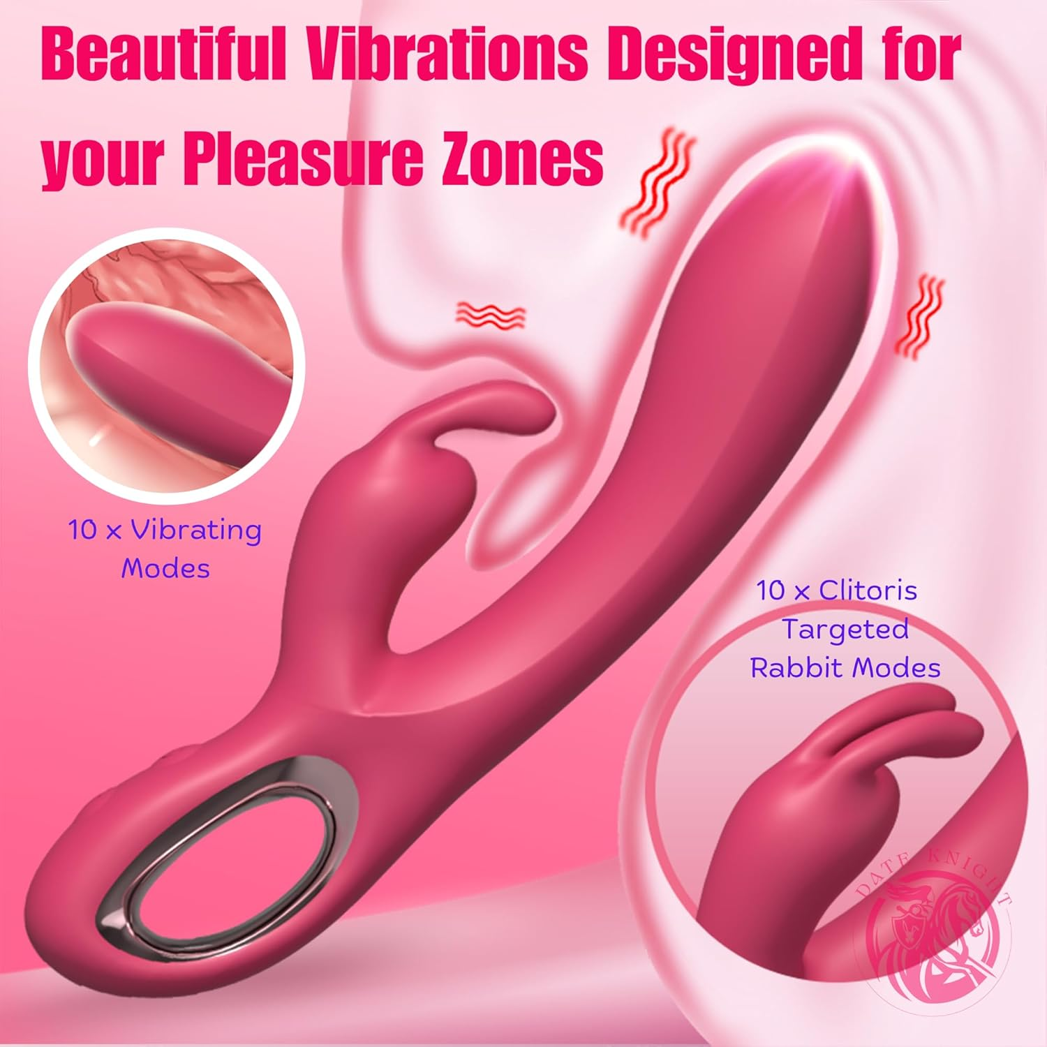 Date Knight Rabbit Vibrator Sex Toy for Women, Clitoris Stimulator & Internal Dildo, Curved Design for Intense Pleasure, Sex Toys for Women, Vibrators Female G-Spot Massager, Adult Toy