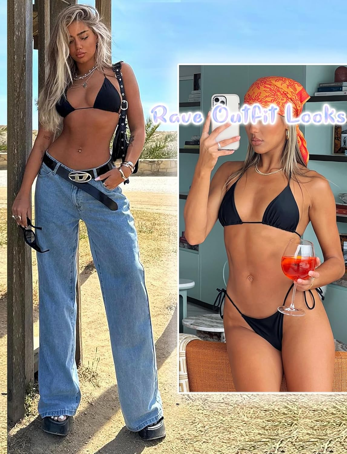 OZICERD String Bikini Tops for Women Bathing Suit Swim Tops Sexy Triangle Bikini Top Black image number 2