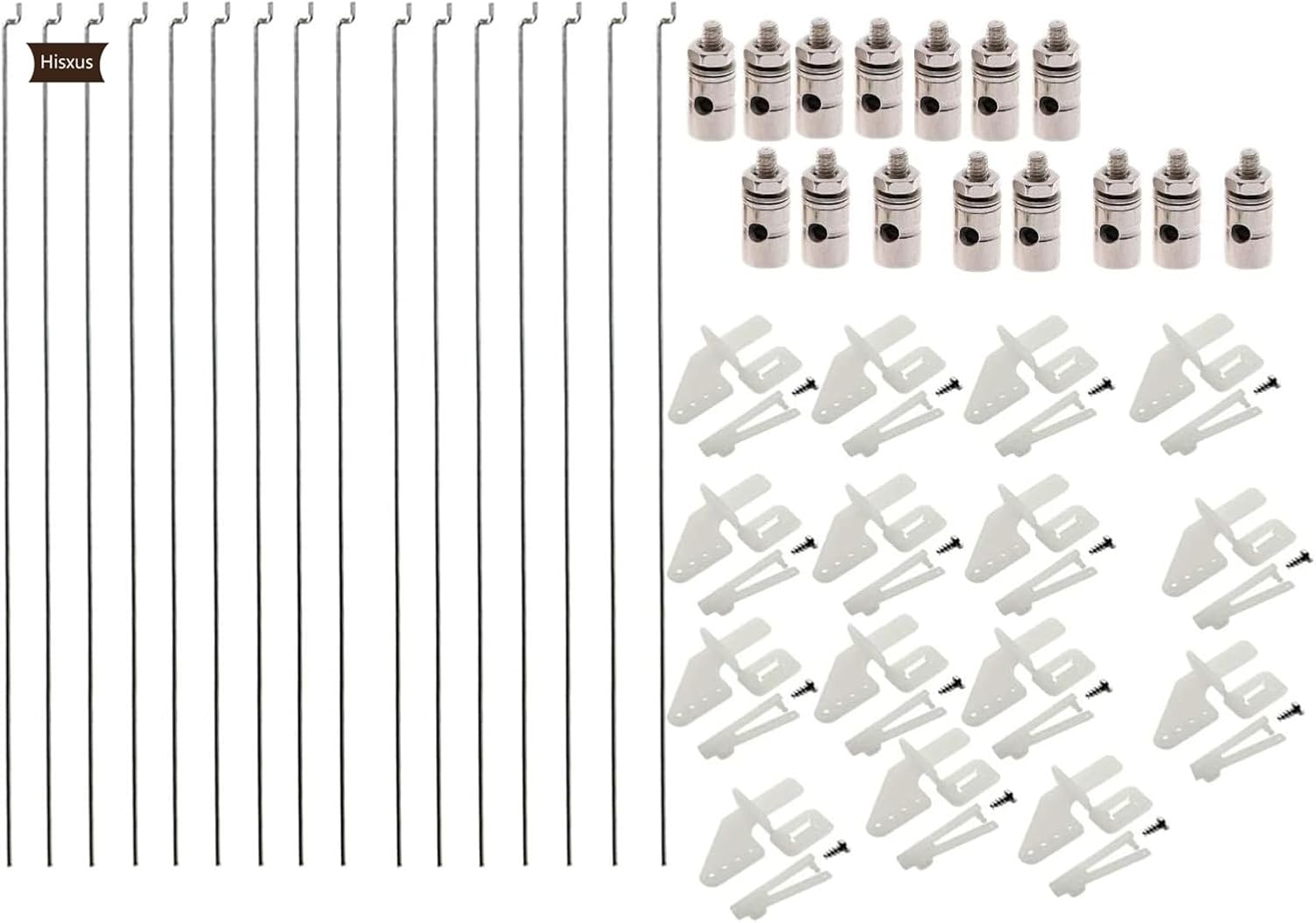 Yrhrol 15Pcs Adjustable Pushrod Connector Linkage Stopper 1.3Mm + 15Pcs Nylon Control Horns 21X10 Mm + 15Pcs 1.2 X 210Mm Z Push Rods Parts Compatible for RC Airplane Plane Boat Replacement (15 PCS) image number 5