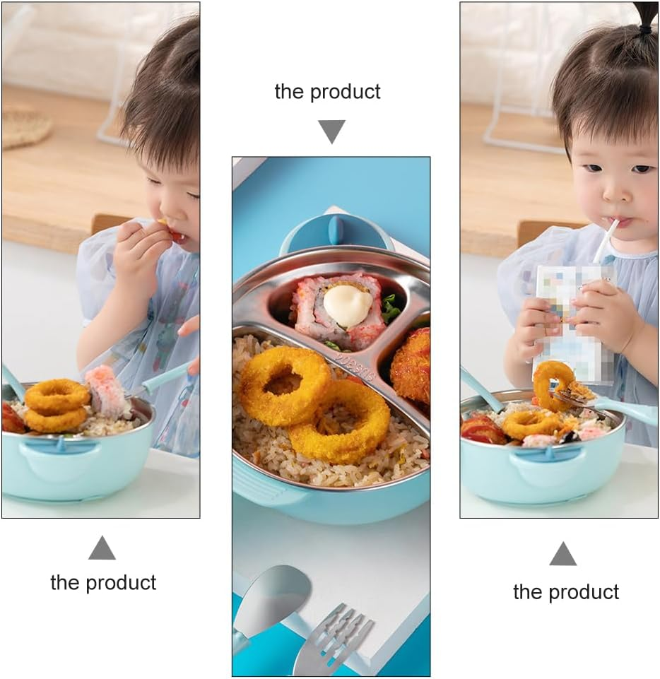Ifundom Children S Tableware Set Stainless Steel Suction Bowl with Divided Plate Portable Insulated Lunch Box for Baby Food Feeding and Outdoor Use