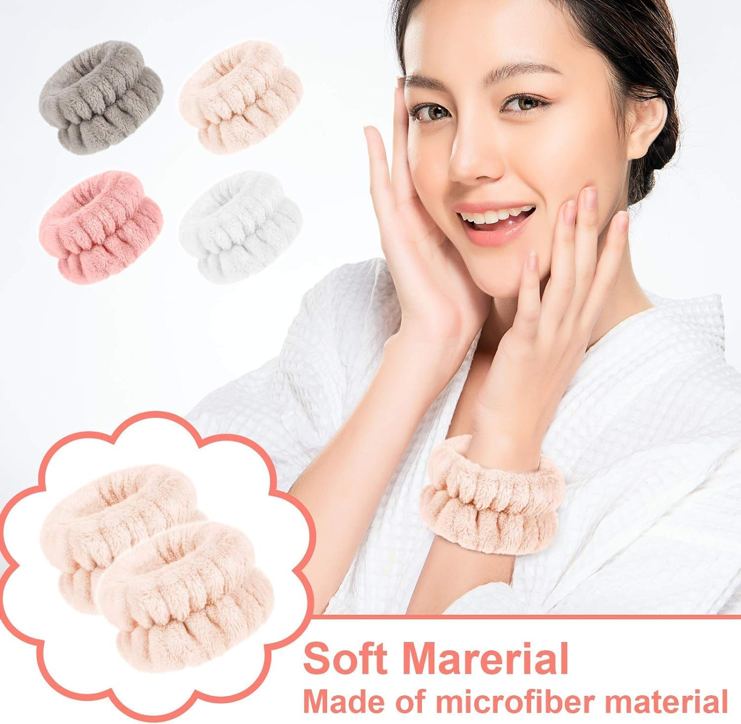 Microfiber Wrist Wash Towel Bands - Set of 4 Absorbent Wristbands for Face Washing, Sweat Control Spa-Grade Wristbands for Women and Girls Prevents Liquid Spills